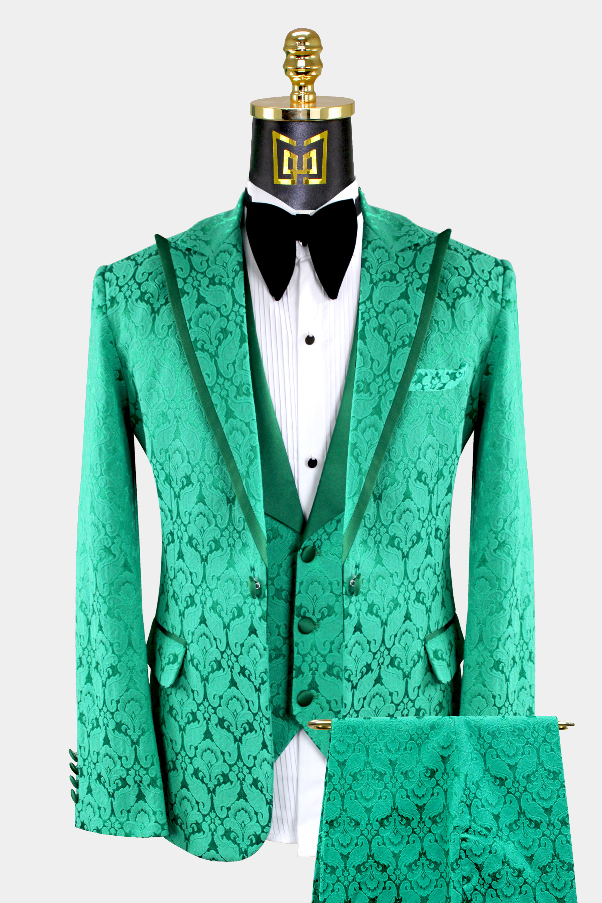 Teal Green Damask Tuxedo - 3 Piece