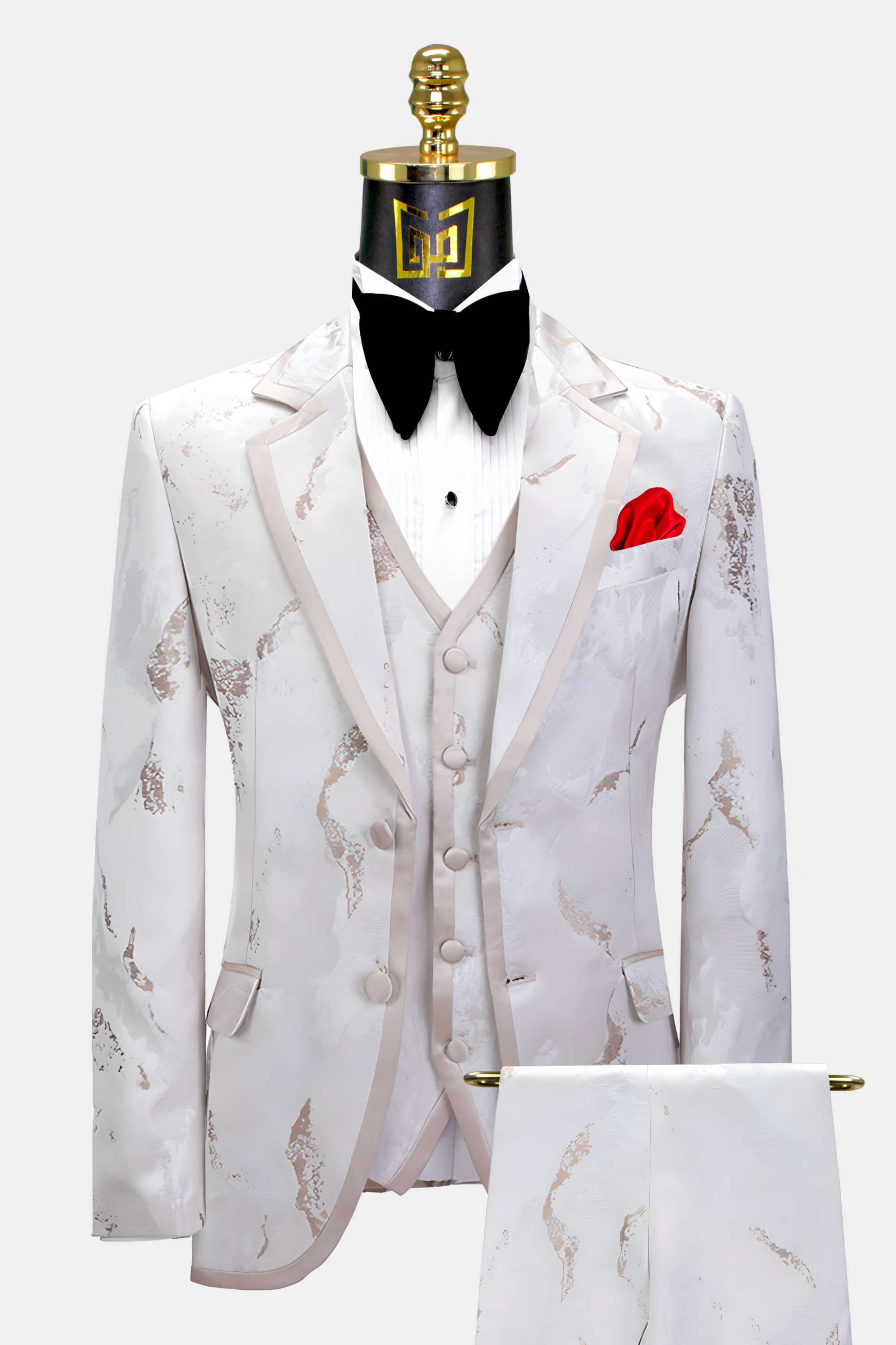 Abstract Print Rose Gold Tuxedo Suit - 3 Piece