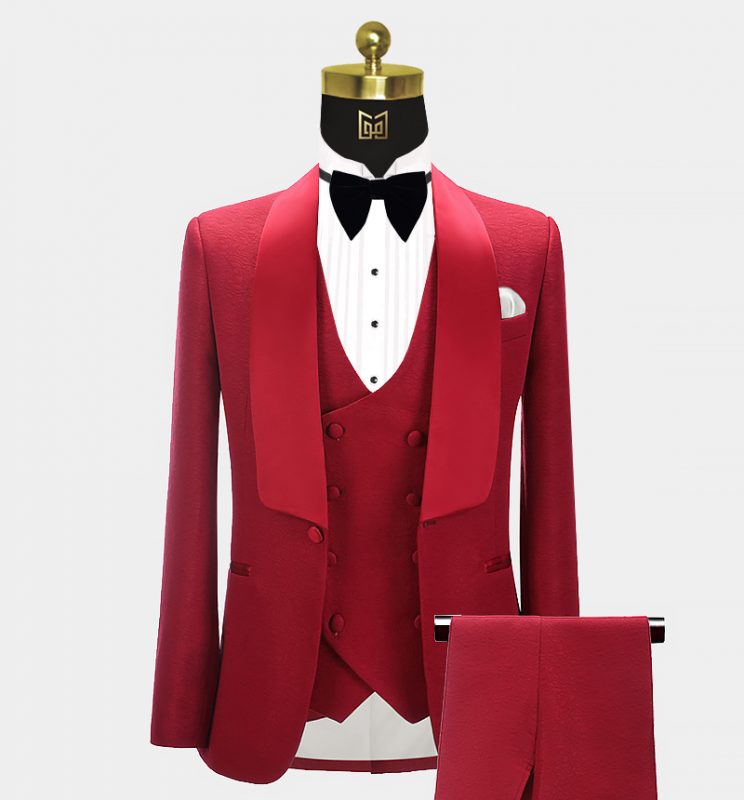 Red and Black Polka Dot Suit - Vested Suit - Red Prom Suit