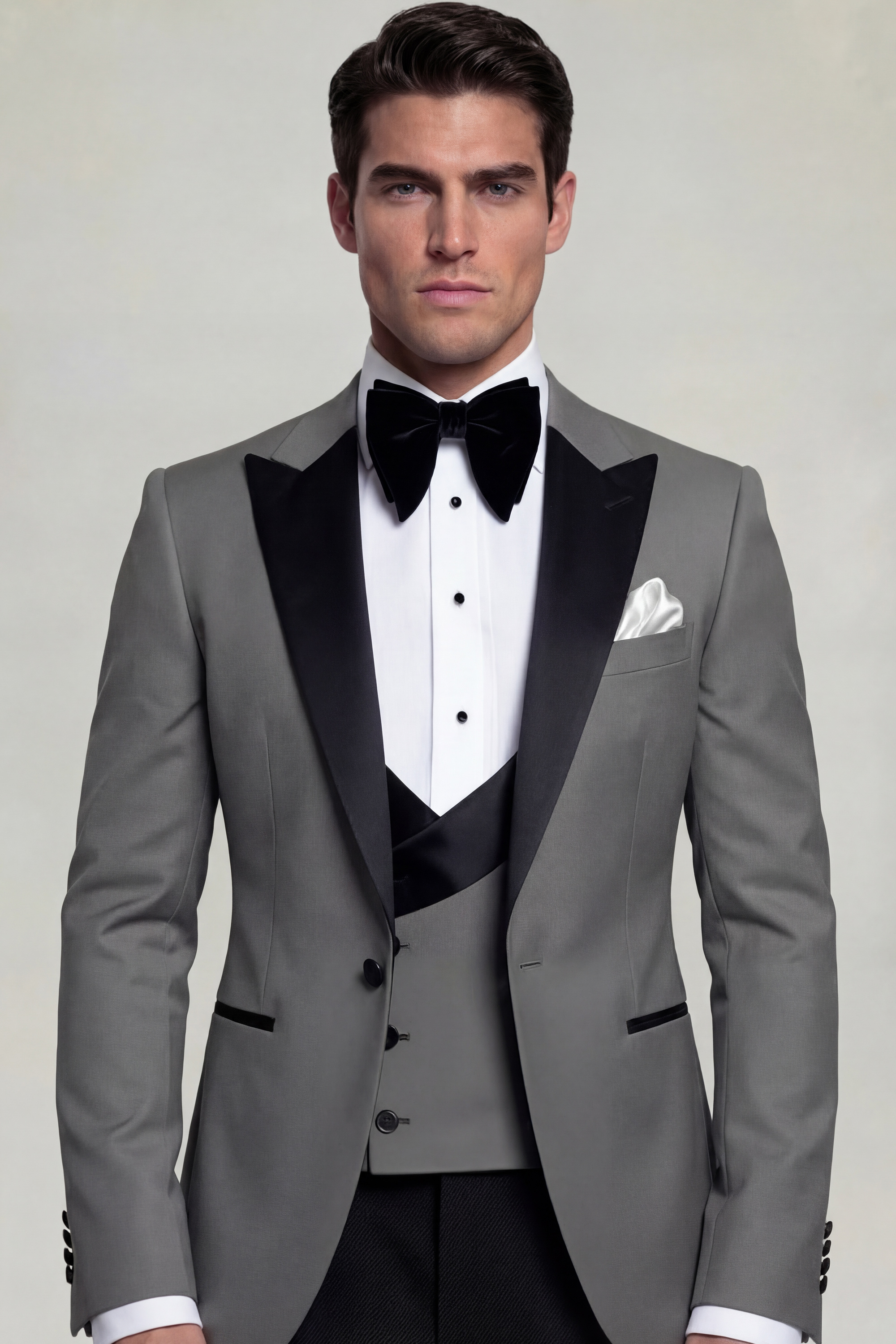 Mens-Grey-PEak-Lapel-Tuxedo-Prom-Groomsmen-Wedding-Suit-from-Gentlemansguru.com