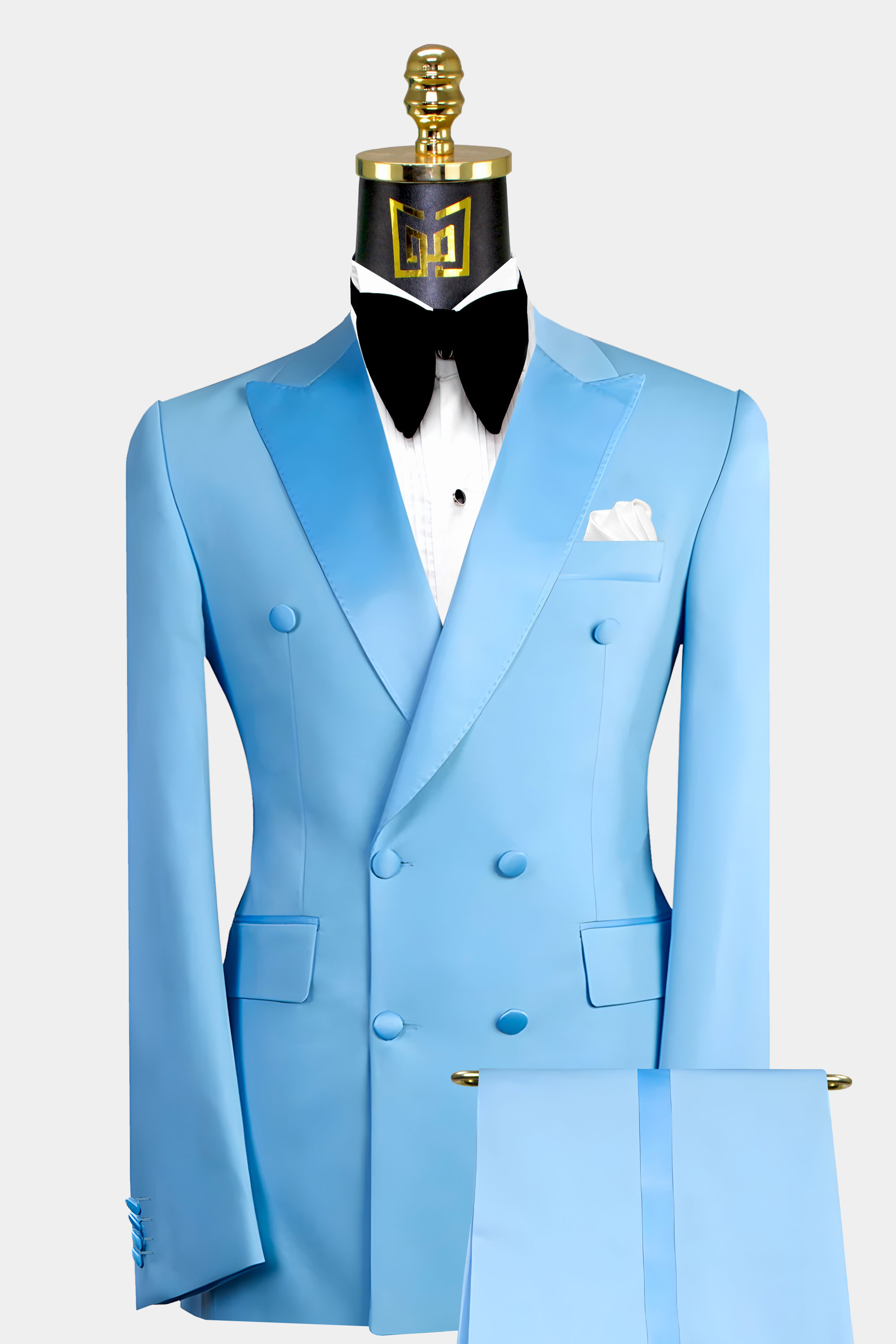 Light Blue Double Breasted Vest Men Suit Tuxedo Slim Fit Groom Wide ...