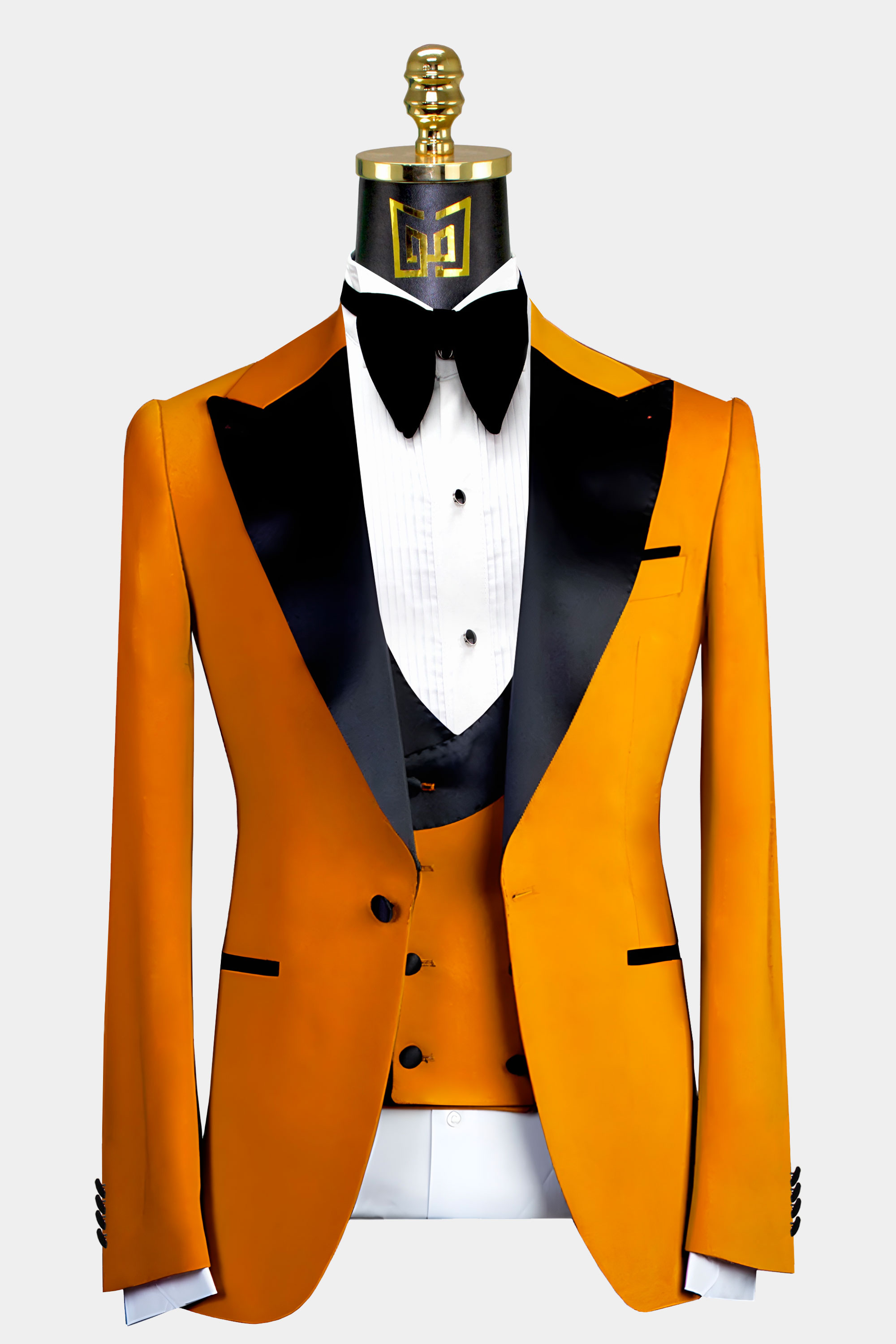 Classic Orange Velvet 2 Piece Best Men Peak Lapel Tuxedo Formal Party Prom Suits