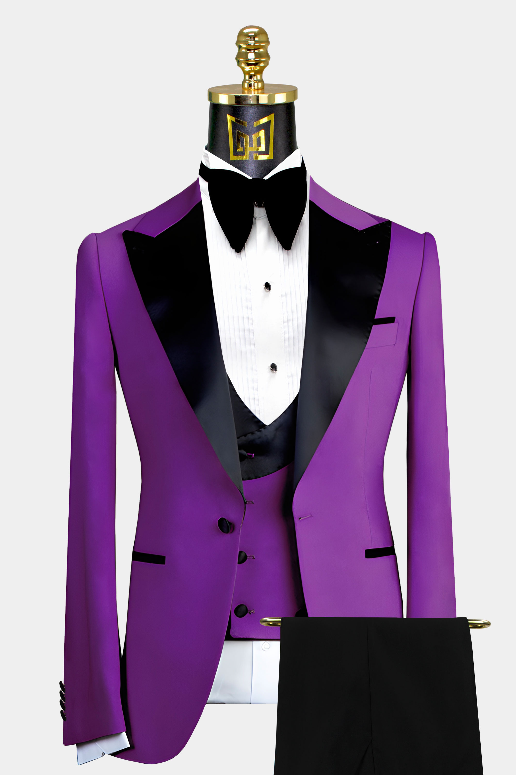 Mens 3Pcs Purple Suit Shawl Lapel Groomsman Tuxedos Wedding Dinner Suit Custom 