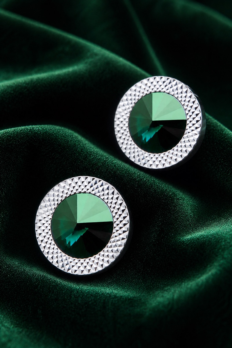 Emerald Green Crystal Silver Cufflinks Emerald Velvet Detail from Gentlemansguru.com
