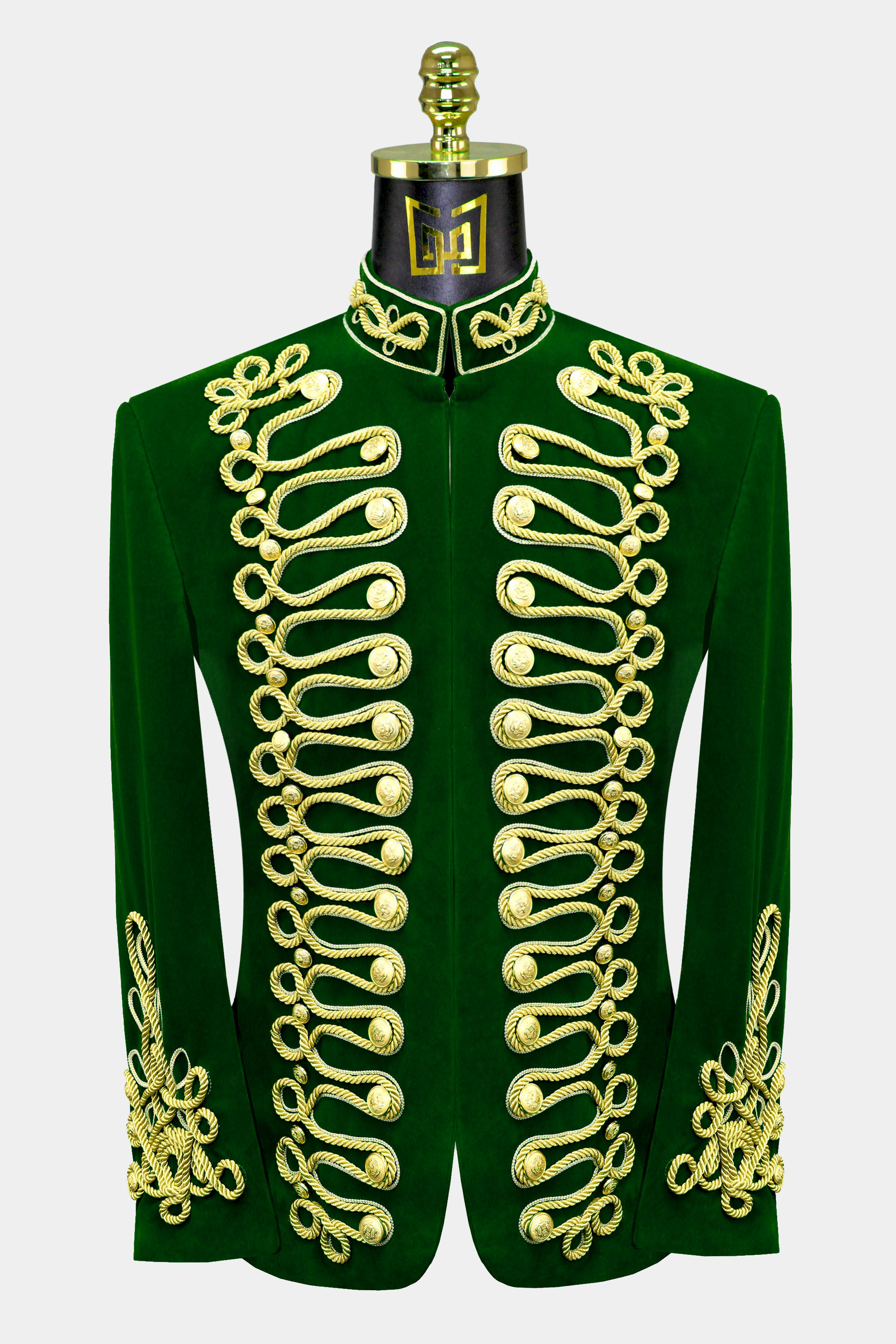 Mens-Emerald-Green-and-Gold-Mandarin-Collar-Jacket-Prom-Suit-Groom-Wedding-Blazer-from-Gentlemansguru.com