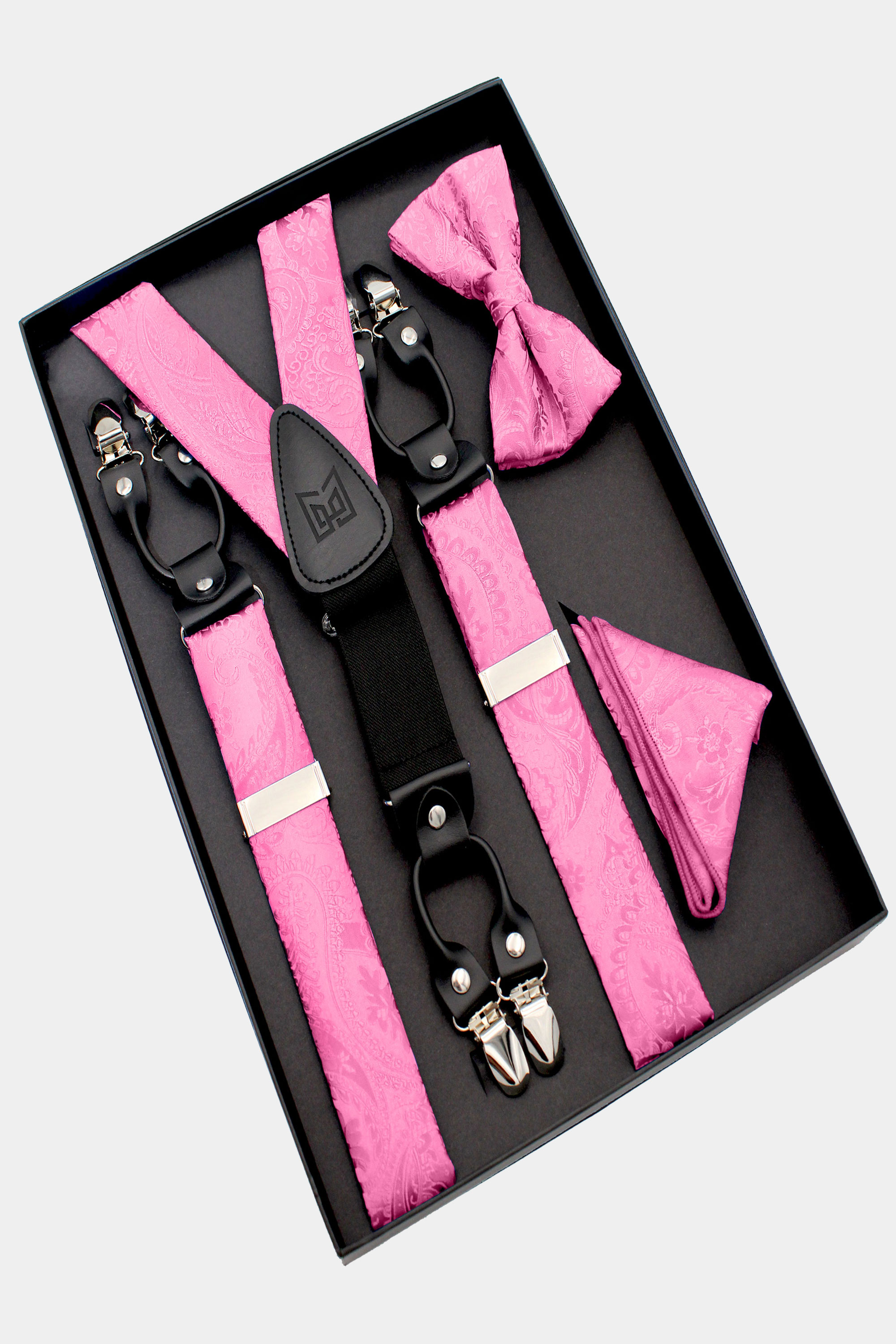 Black Suspender Set, Formal Necktie and Satin Fabric Suspenders in Solid  Black