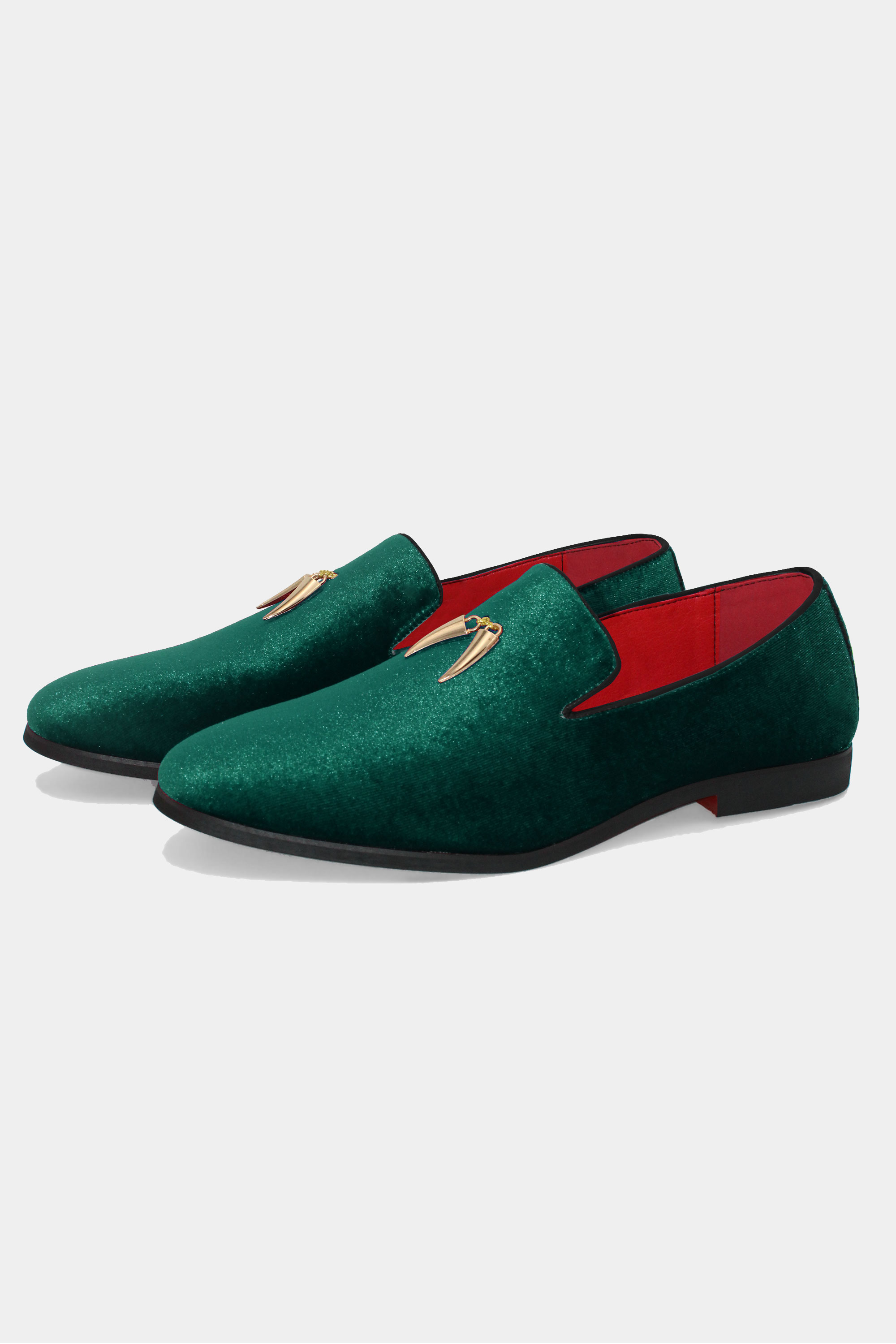 Emerald Green Velvet Loafers with Gold Tassels