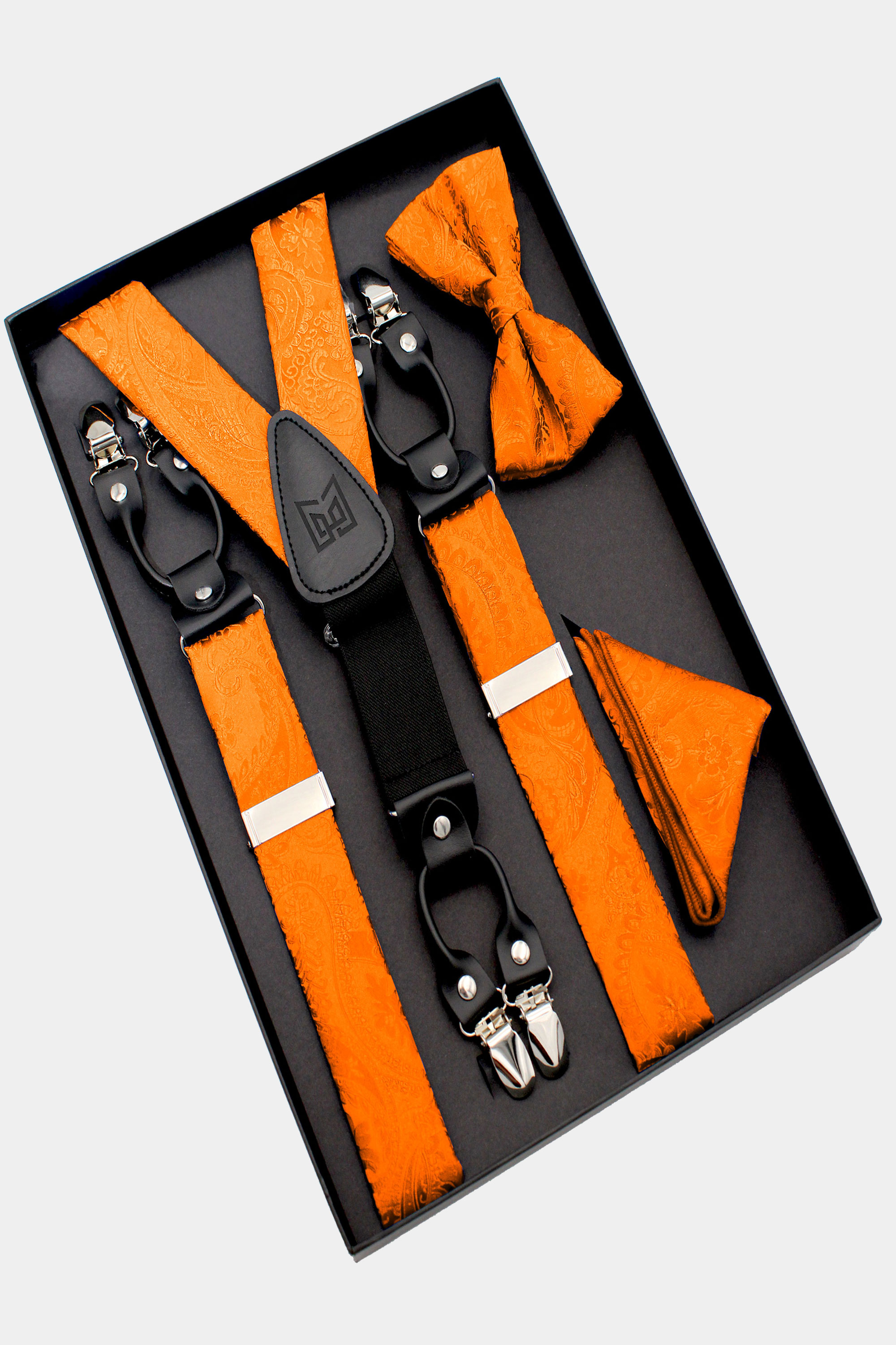 Orange Paisley Bow Tie & Suspenders Set - 3 Piece