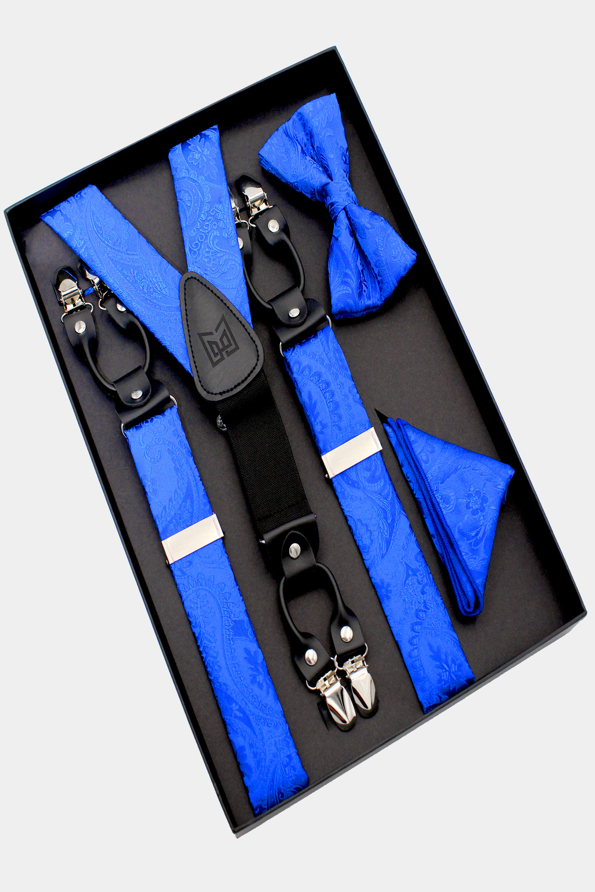 Royal Blue Suspender Gift Set, Formal Dress Suspenders, Bow Ties, Hanky,  and Cufflinks in Royal Blue