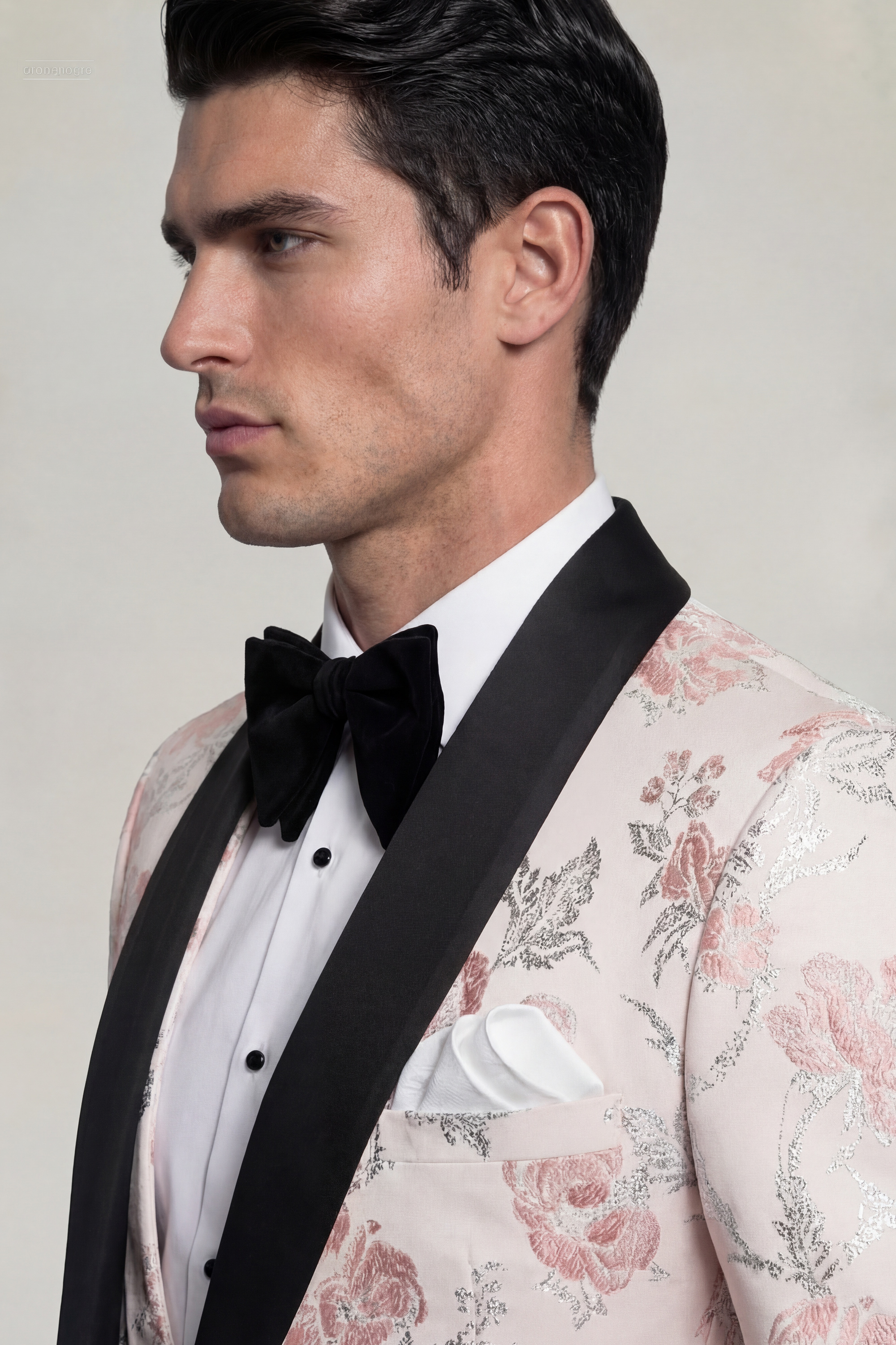 Mens-Luxury-Fancy-Floral-Rose-gold-Black-Tuxedo-Suit-Red-Carpet-Attire-from-Gentlemansguru.com