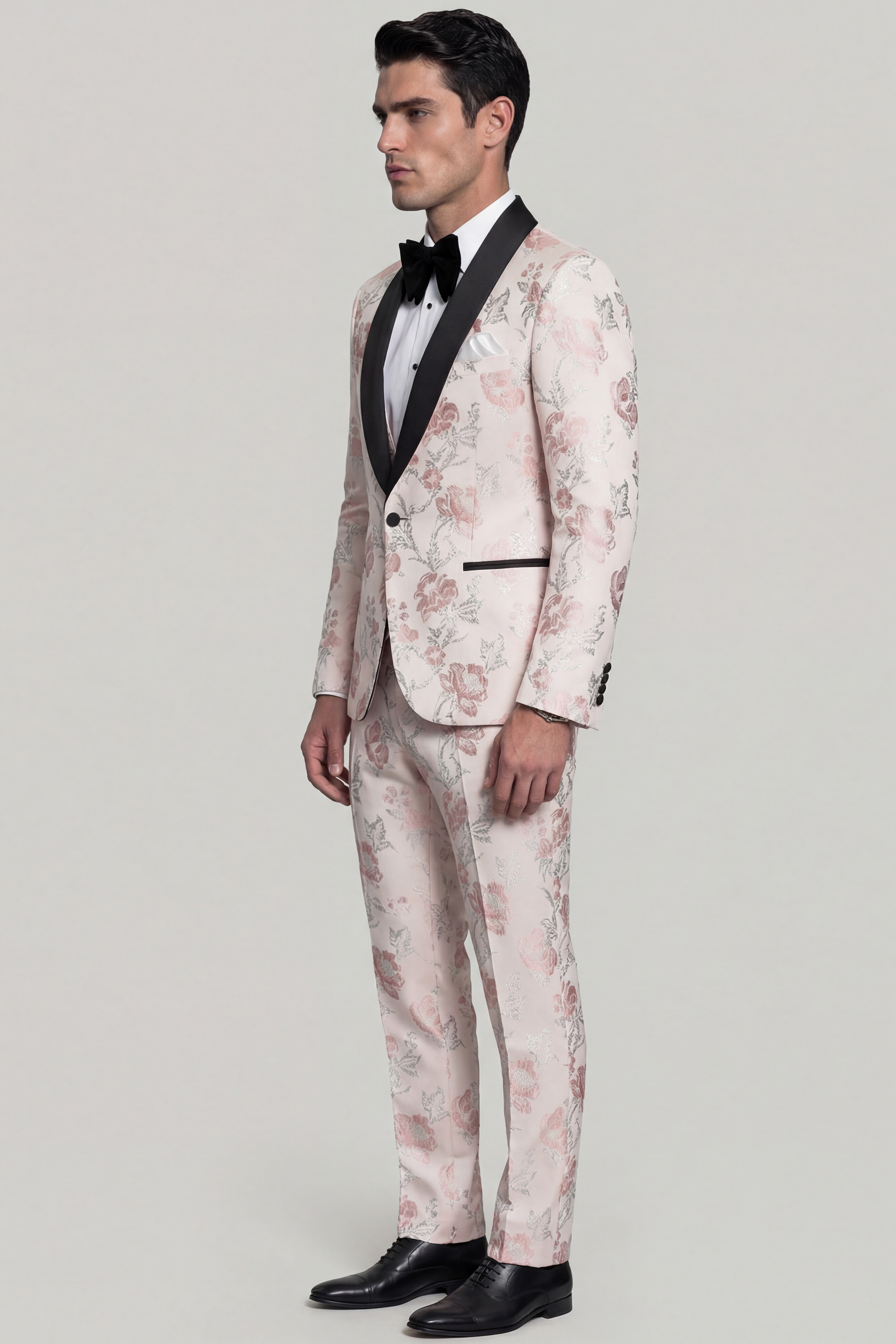 Floral Rose Gold & Black Tuxedo - 3 Piece - Image 6