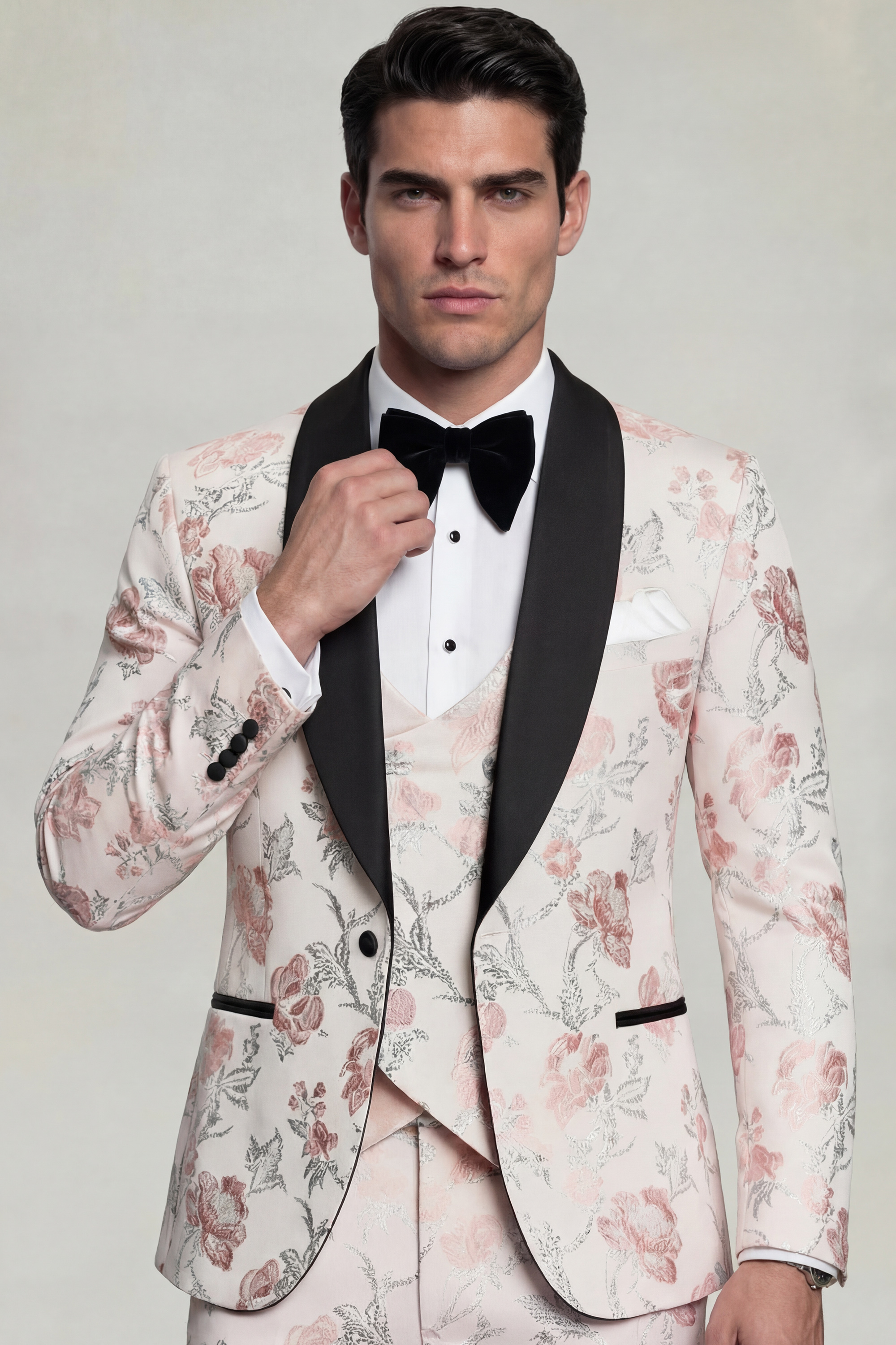 Floral Rose Gold & Black Tuxedo - 3 Piece