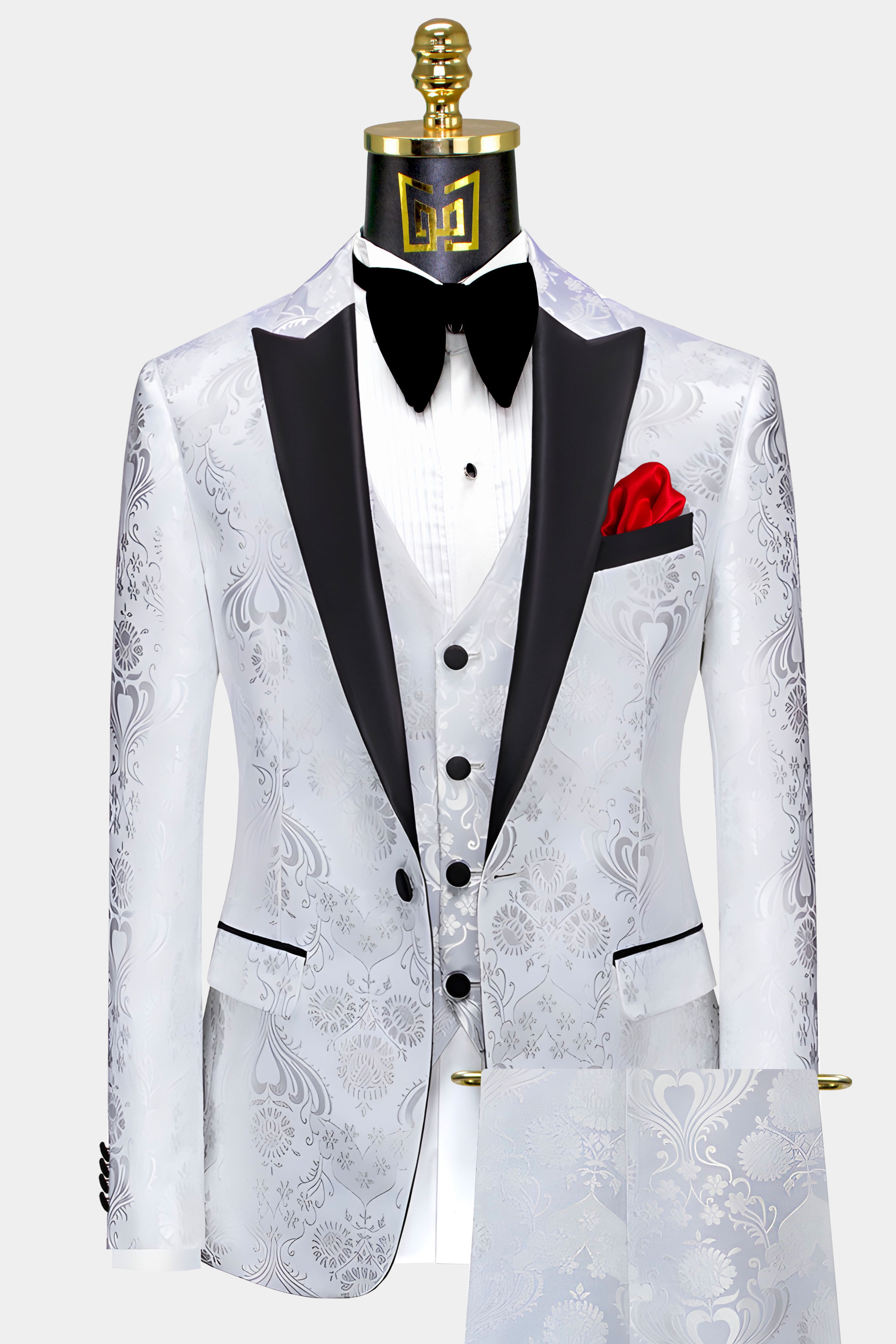 Thistle Floral White & Silver Tuxedo - 3 Piece