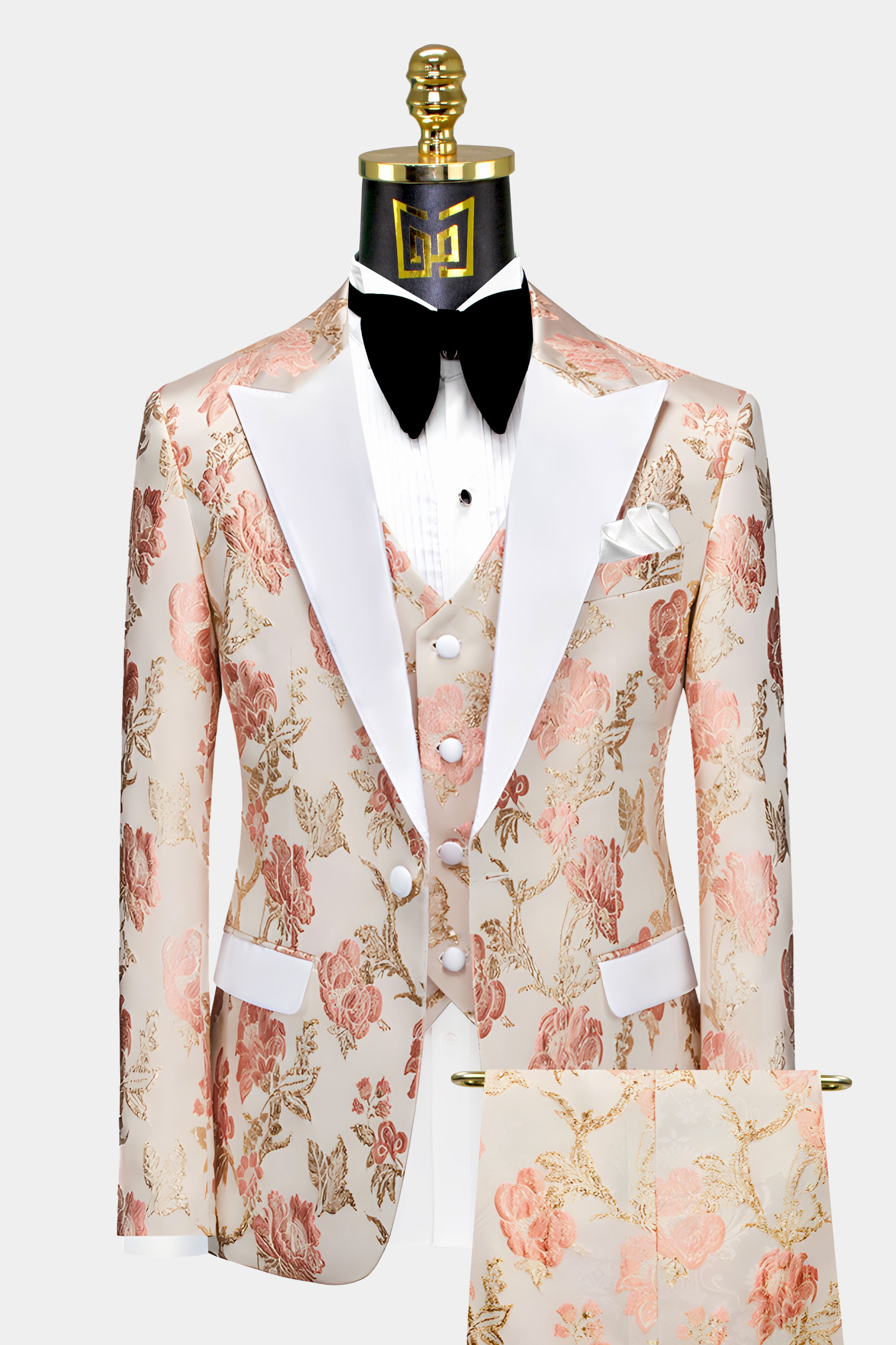 Floral Rose Gold & White Tuxedo - 3 Piece