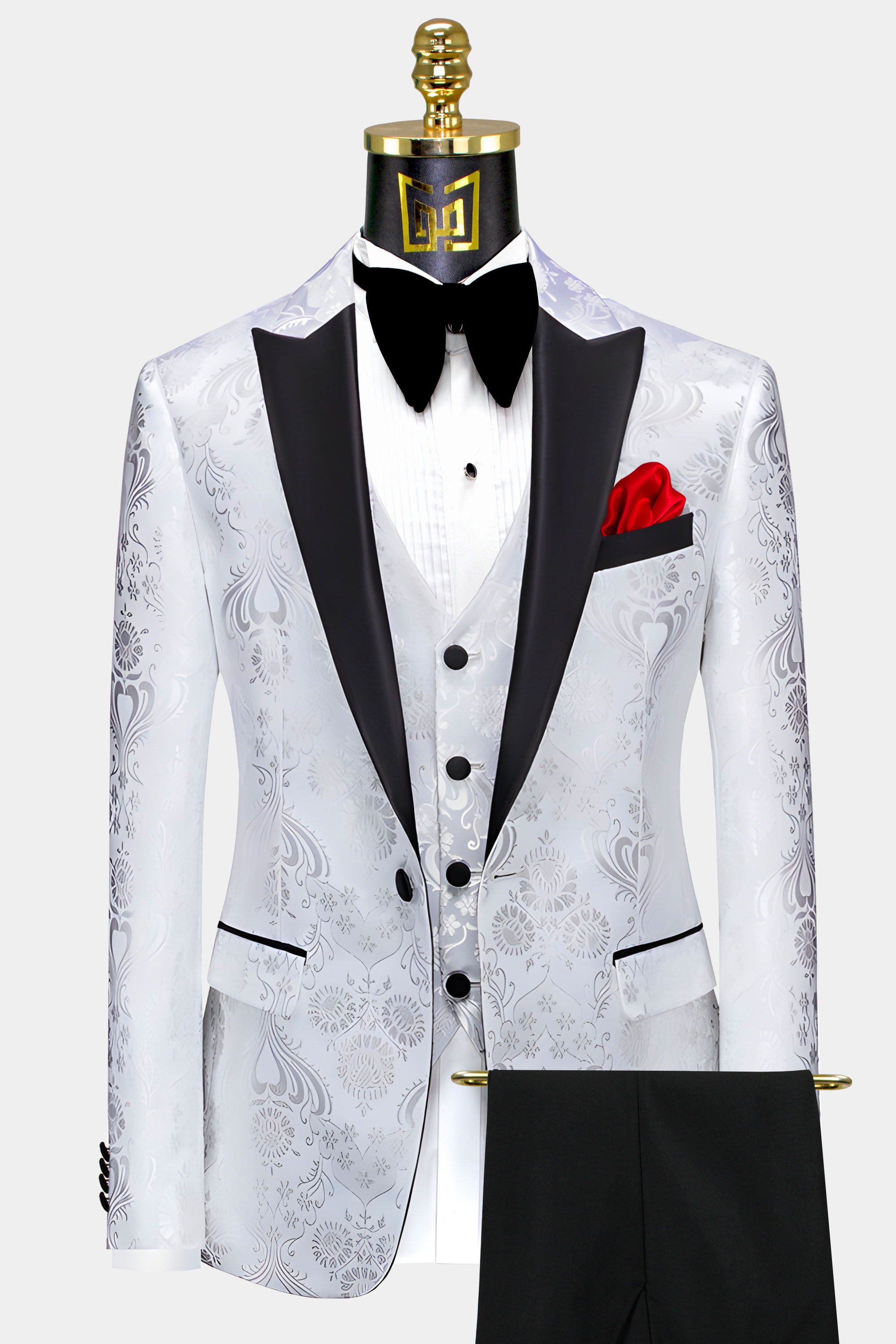 White-Silver-Floral-Tuxedo-Suit-Wedding-Groom-Outfit-from-Gentlemansguru.Com