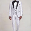 White and Silver Tuxedo Matching Trousers Full Body Walking from Gentlemansguru.com