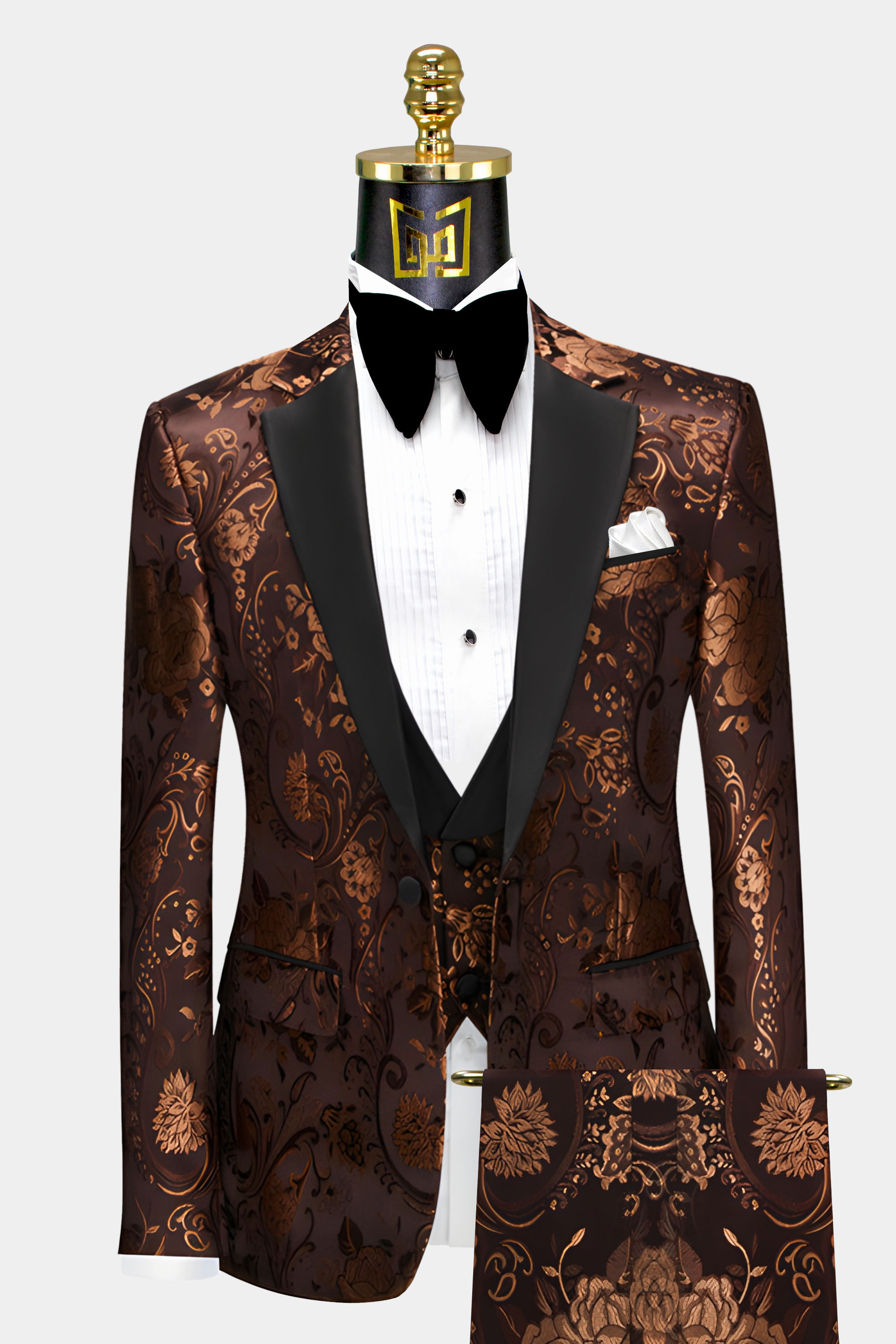 Chocolate Brown Floral Tuxedo - 3 Piece