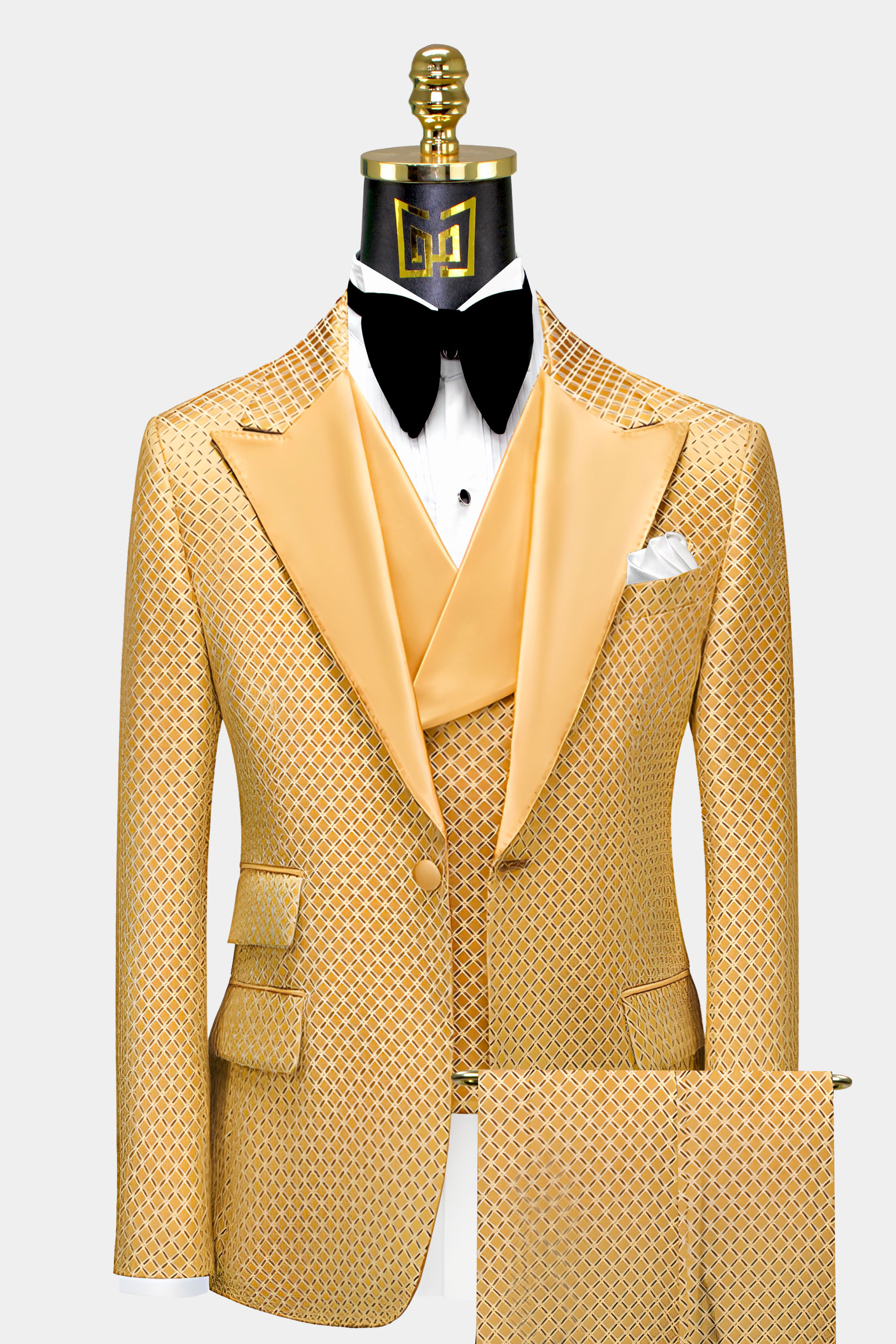 Modern Gold Checkered Tuxedo - 3 Piece