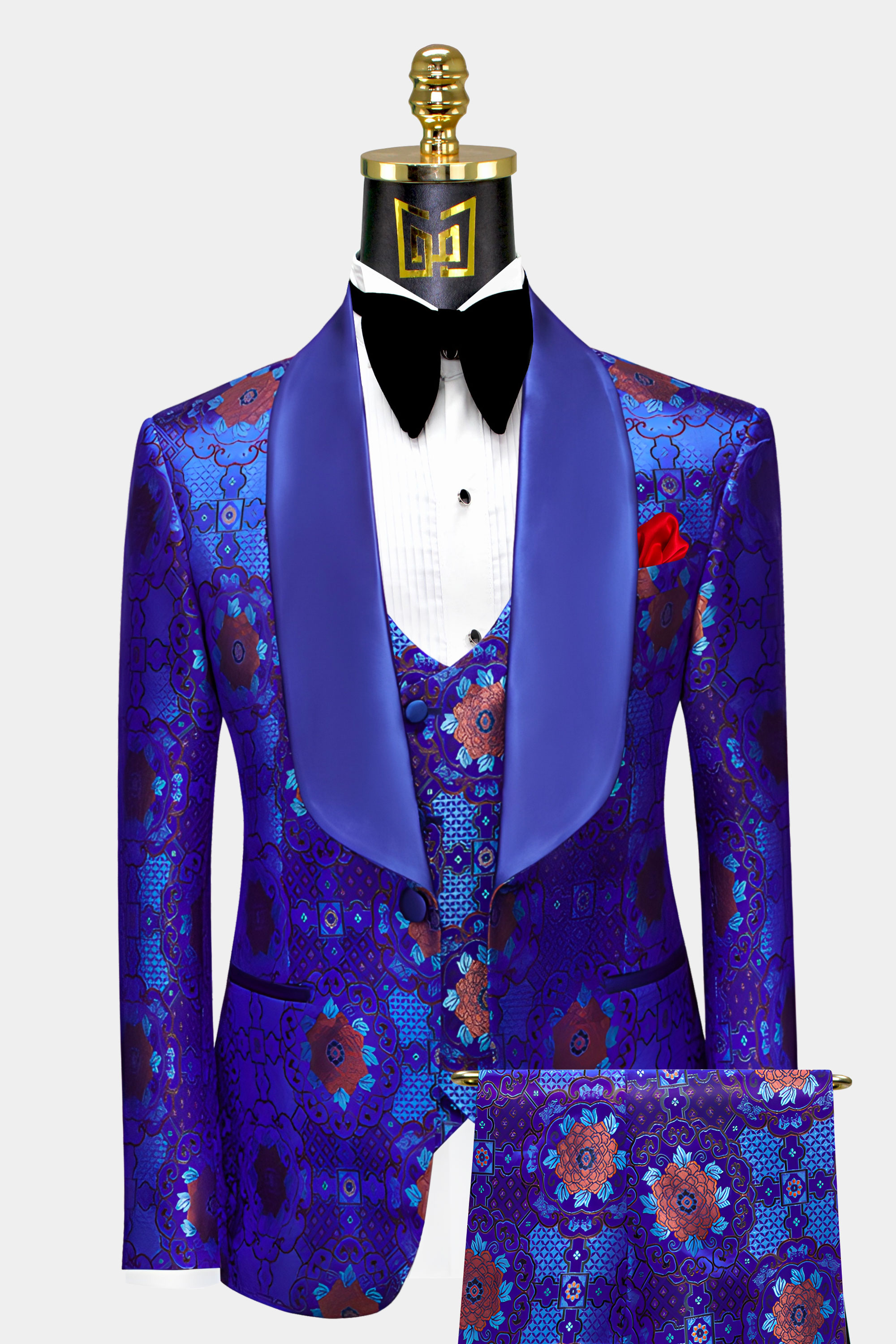 Suzani Embroidered Royal Blue Tuxedo - 3 Piece