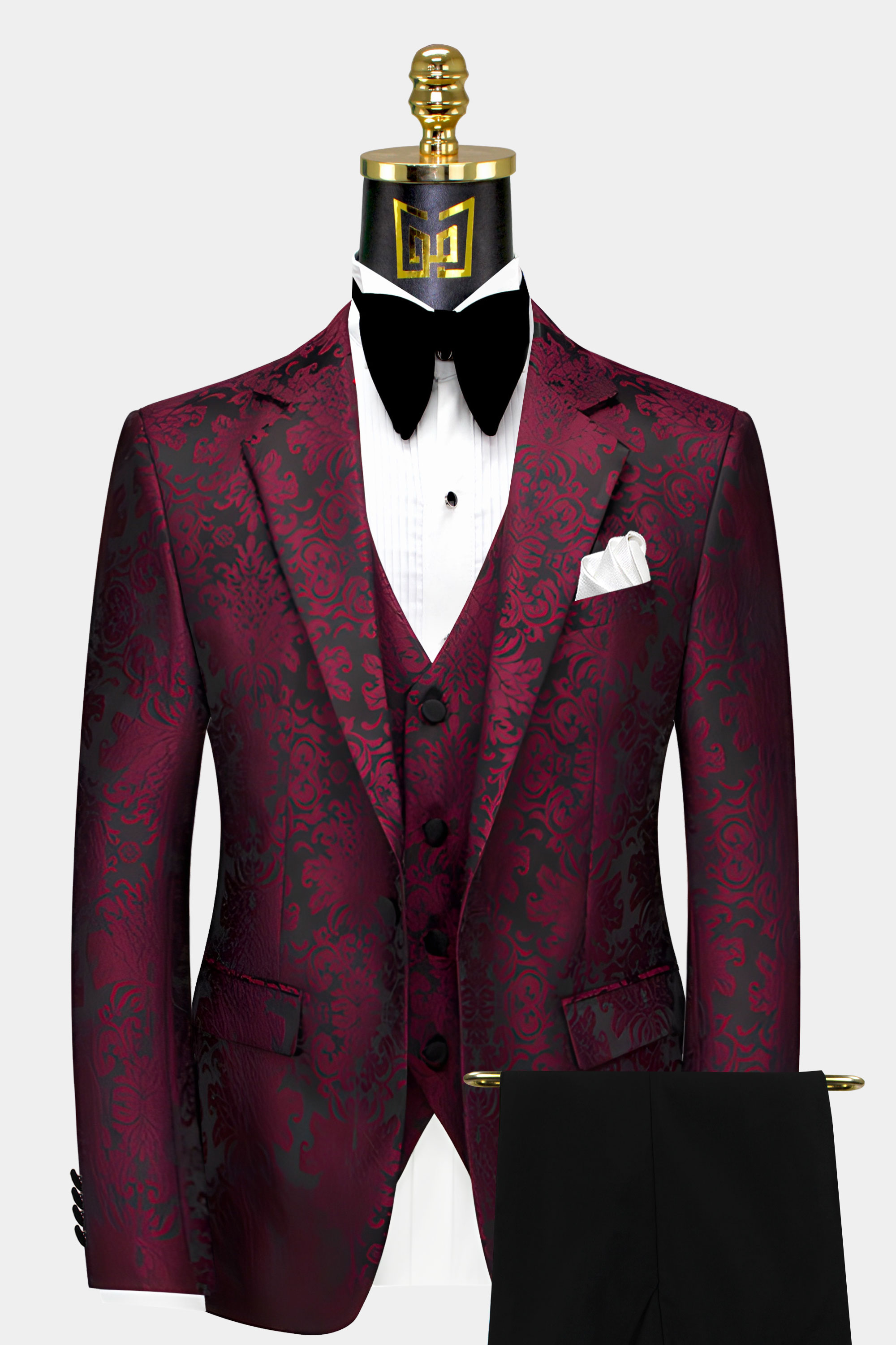 Black and-Burgundy-Suit-Groom-Wedding-Prom-Tuxedo-For-Men-from-Gentlemansguru.com.