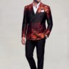 Floral double-breasted jacket and vest with solid black trousers