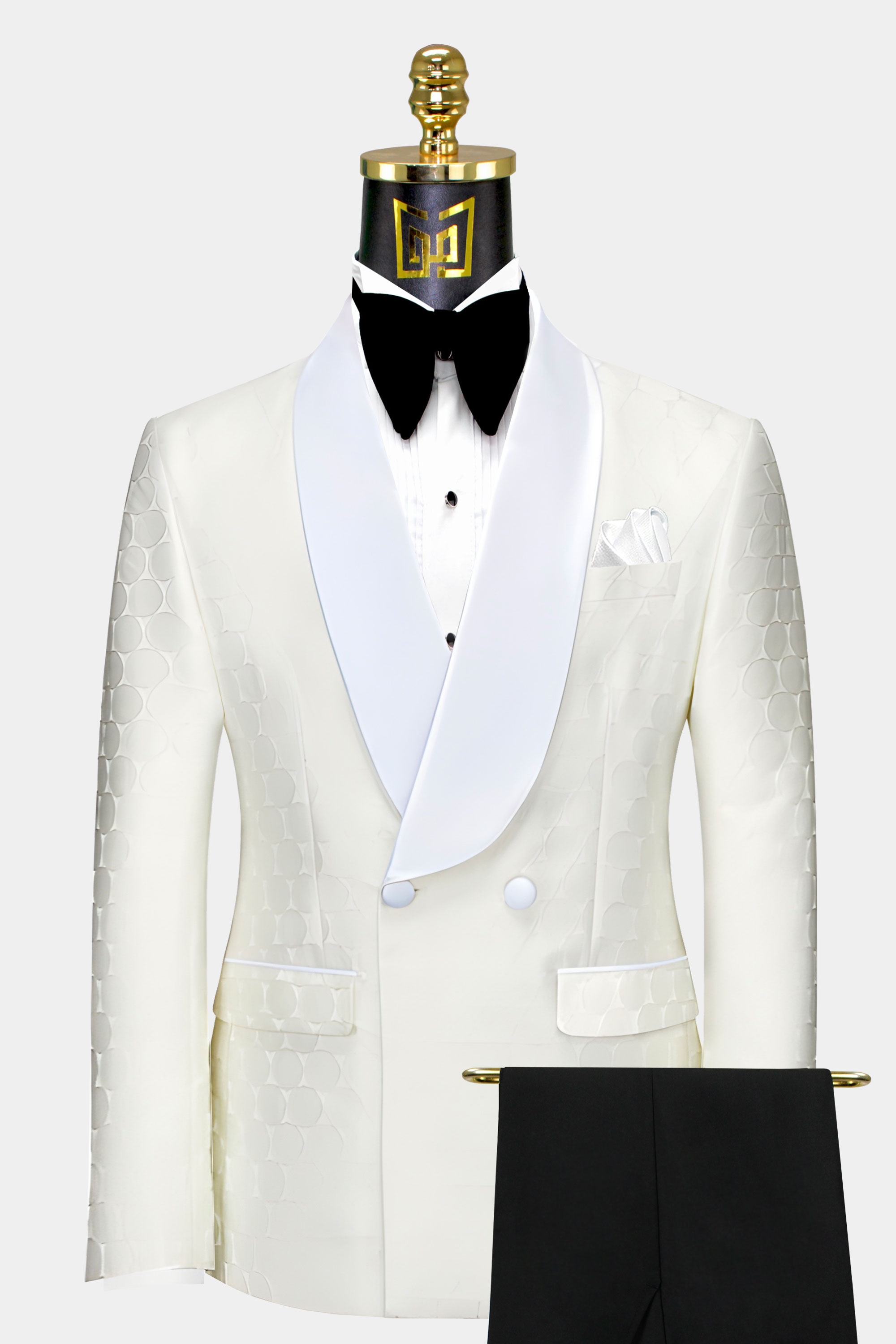 Mens Ivory Cream Black 3 Piece Tuxedo Suit Wedding Prom Party Grooms wear Retro Tailored Fit 