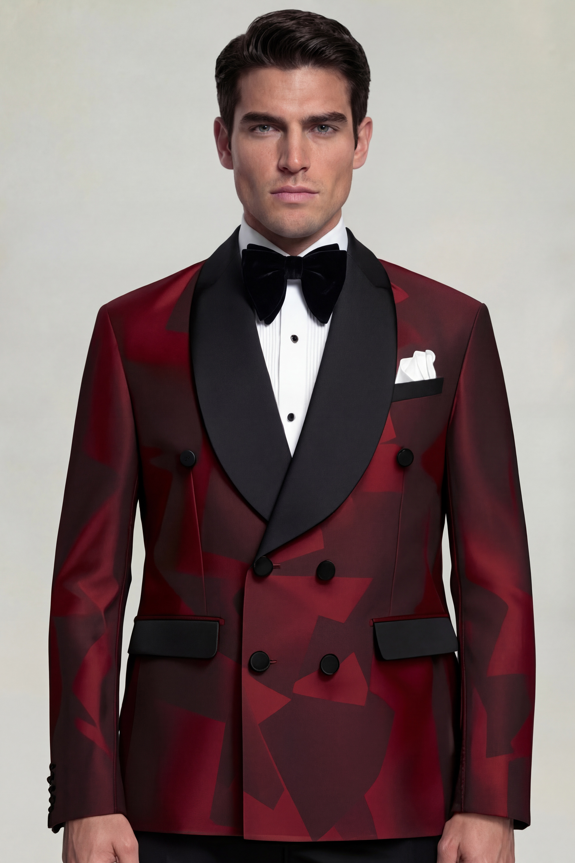 Double Breasted Designer Maroon & Black Tuxedo - 3 Piece