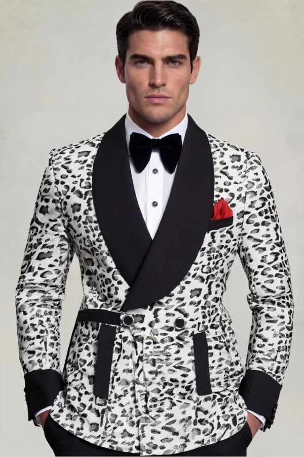 Mens-Black-and-White-Jaguar-Belted-Tuxedo-Suit-Groom-Wedding-Suit-from-Gentlemansguru.com