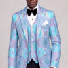 Purple and Turquoise Suit Black Trousers Jacket Length Portrait from Gentlemansguru.com