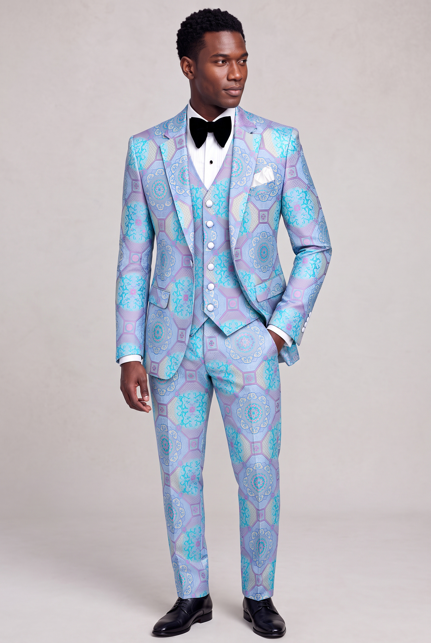 Purple and Turquoise Suit Matching Trousers Full Body Standing from Gentlemansguru.com