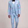 Purple and Turquoise Suit Matching Trousers Full Body Walking from Gentlemansguru.com