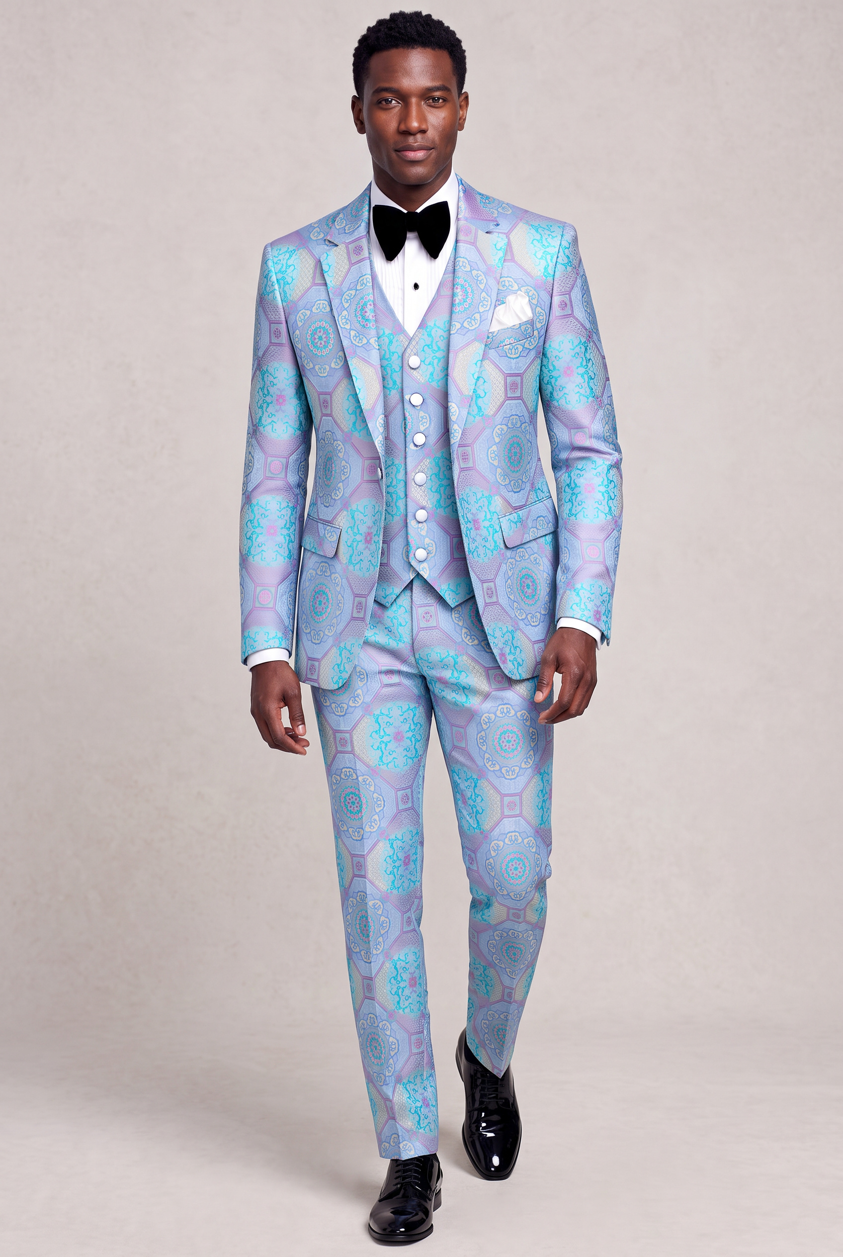 Purple and Turquoise Suit Matching Trousers Full Body Walking from Gentlemansguru.com