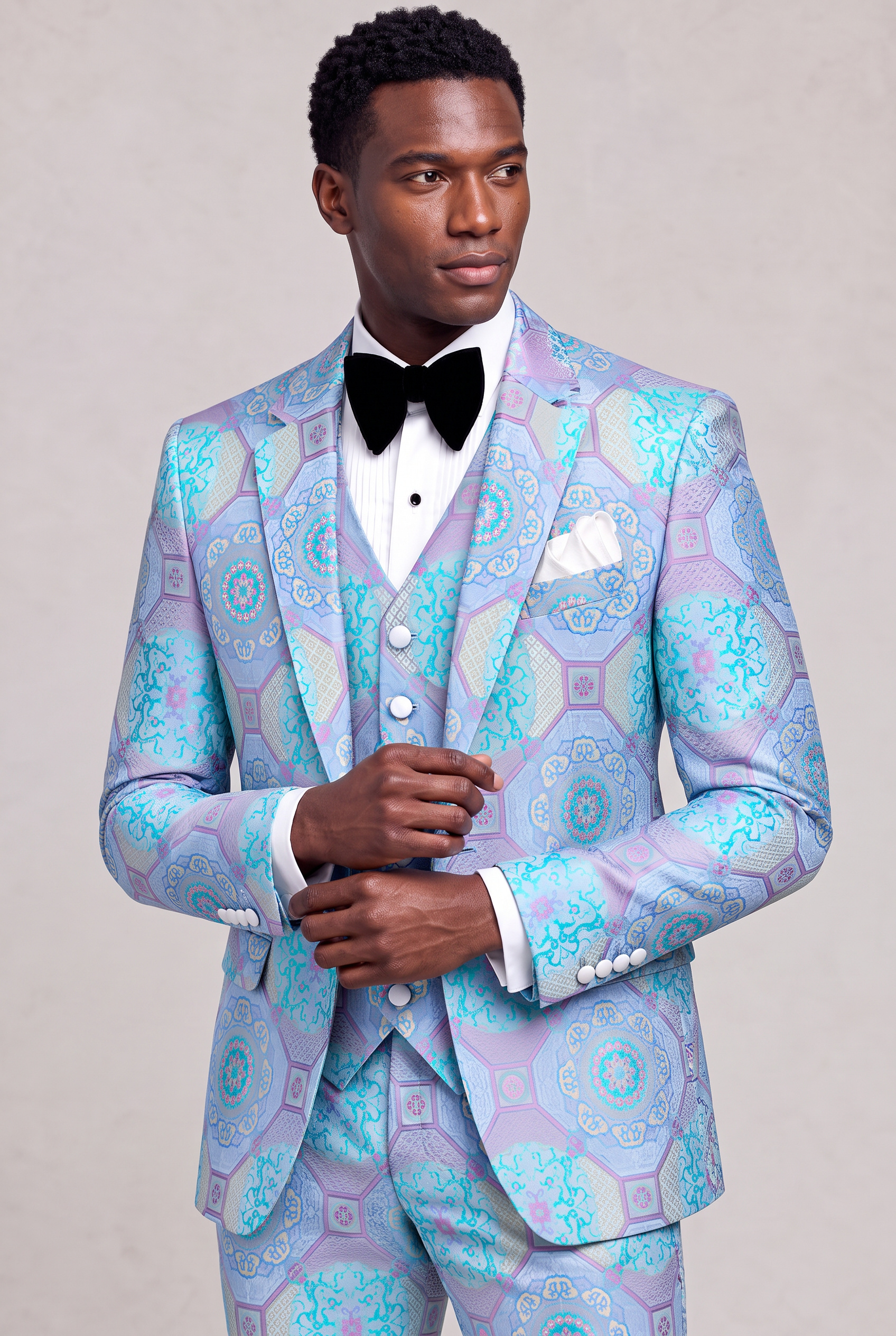 Purple and Turquoise Suit Three Quarter Cuff Styling Portrait from Gentlemansguru.com
