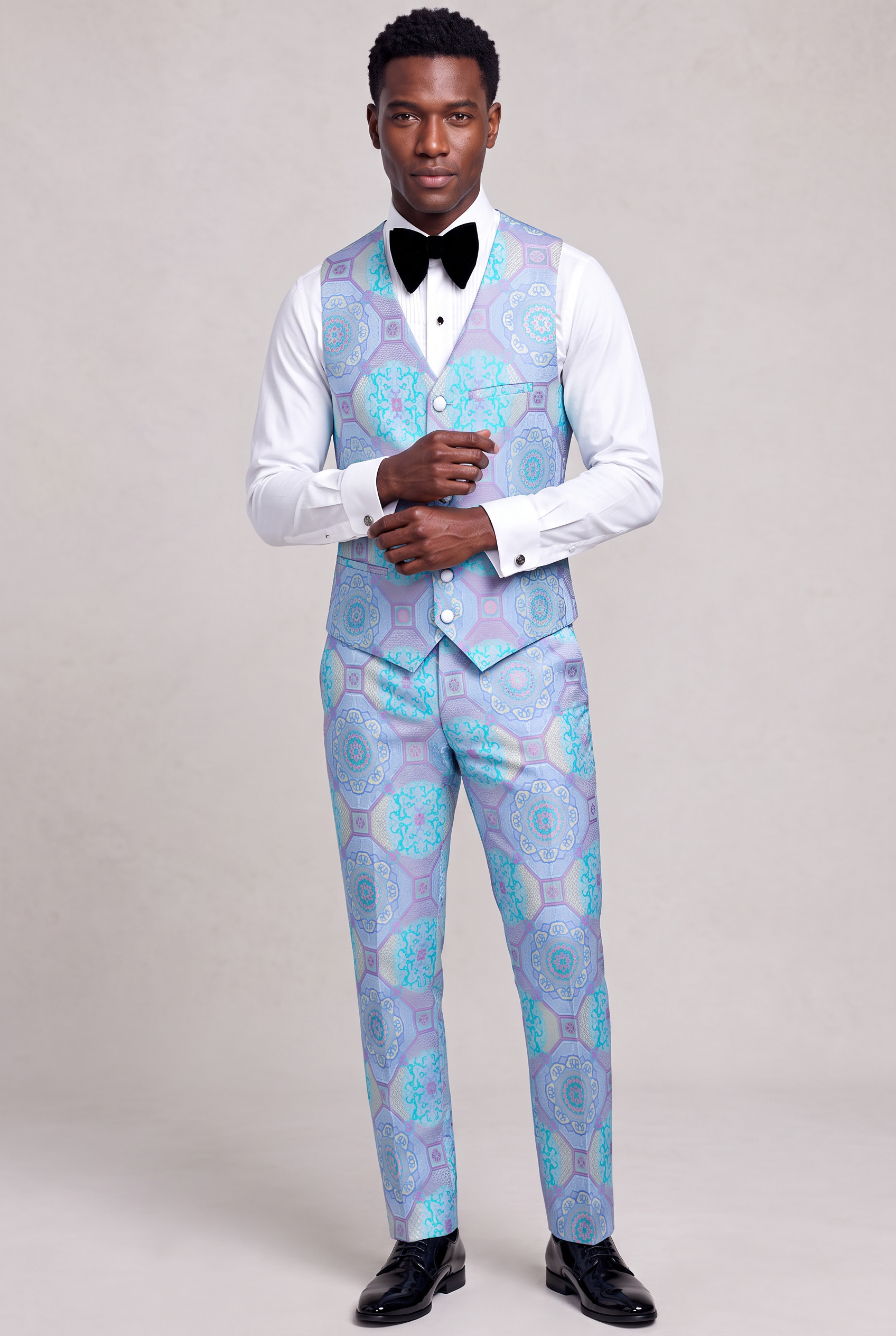 Purple and Turquoise Suit Vest Matching Trousers Full Body from Gentlemansguru.com