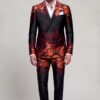 Full-body double-breasted floral wedding suit with matching trousers