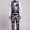 Full-length black and silver paisley vest and matching trousers