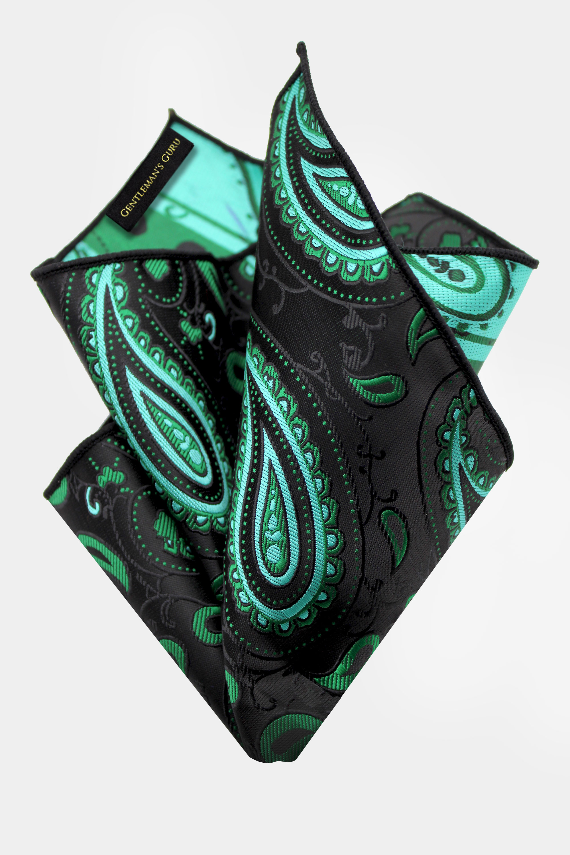 Black-and-Green-Paisley-Pocket-Square-Handkerchief-from-Gentlemansguru.com