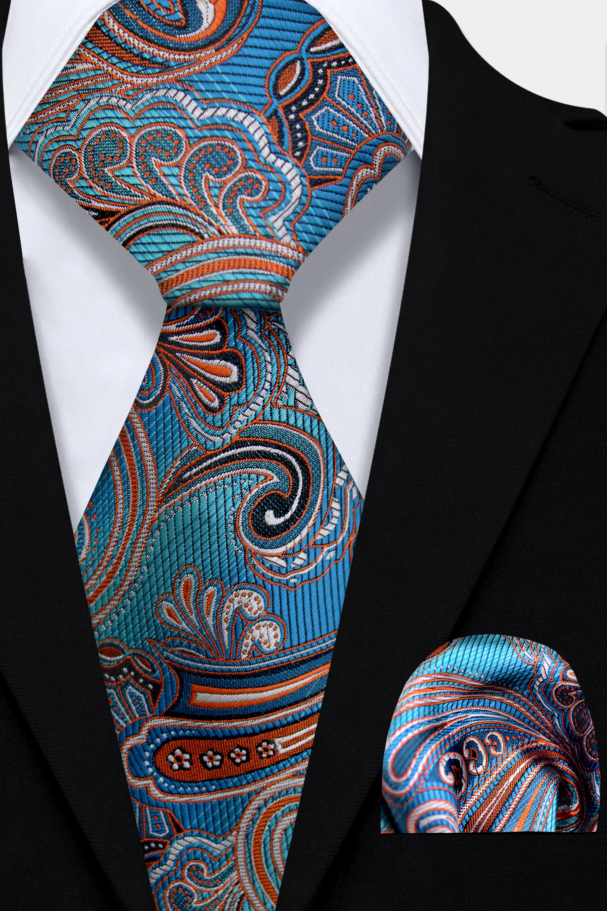 Blue-and-Orange-Tie-and-Pocket-Square-Set-Wedding-Groom-Necktie-from-Gentlemansguru.com