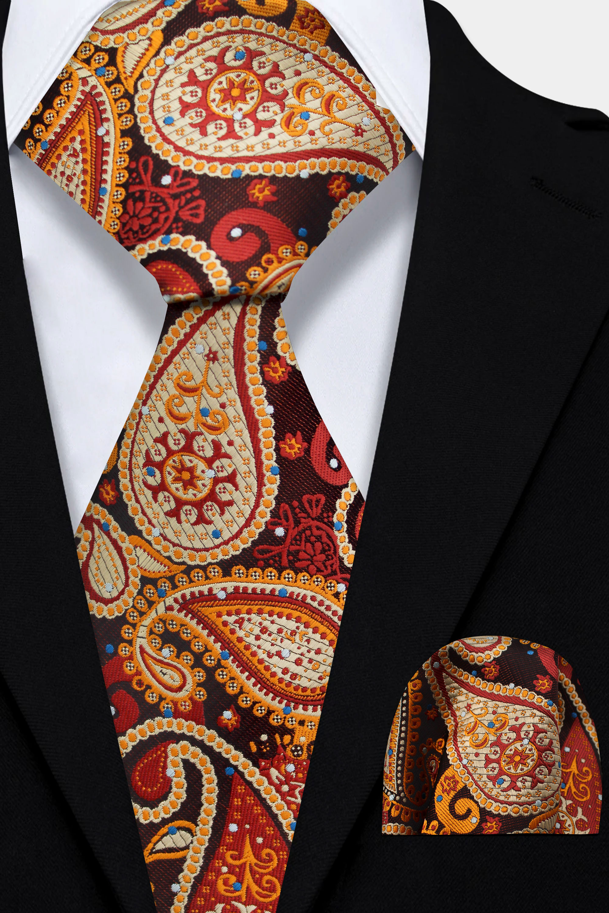 Burnt Orange Paisley Tie & Pocket Square Set - 2 Piece