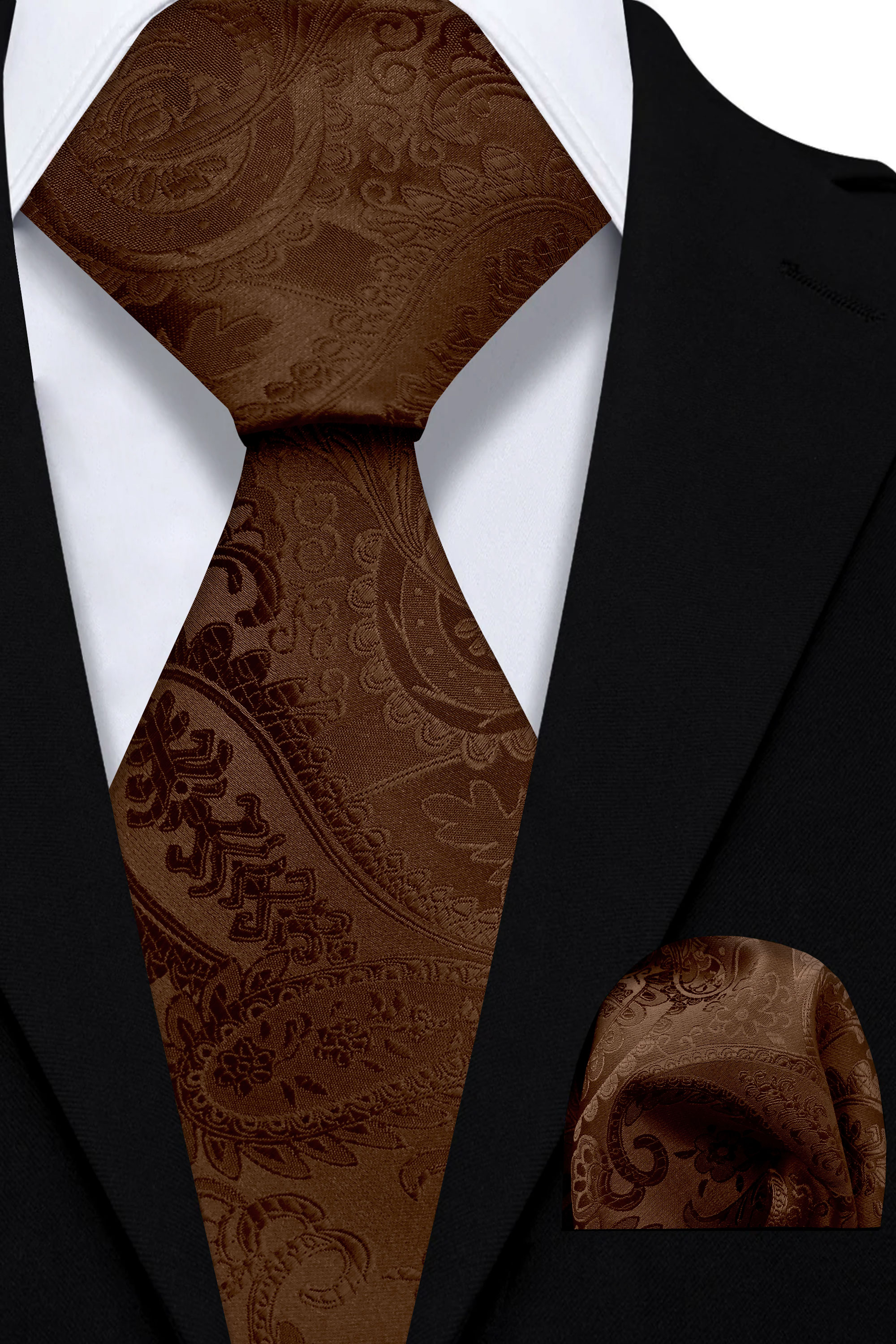 Mens-Brown-Paisley-Tie-and-Pocket-Square-Set-Wedding-Groom-Necktie-from-Gentlemansguru.com