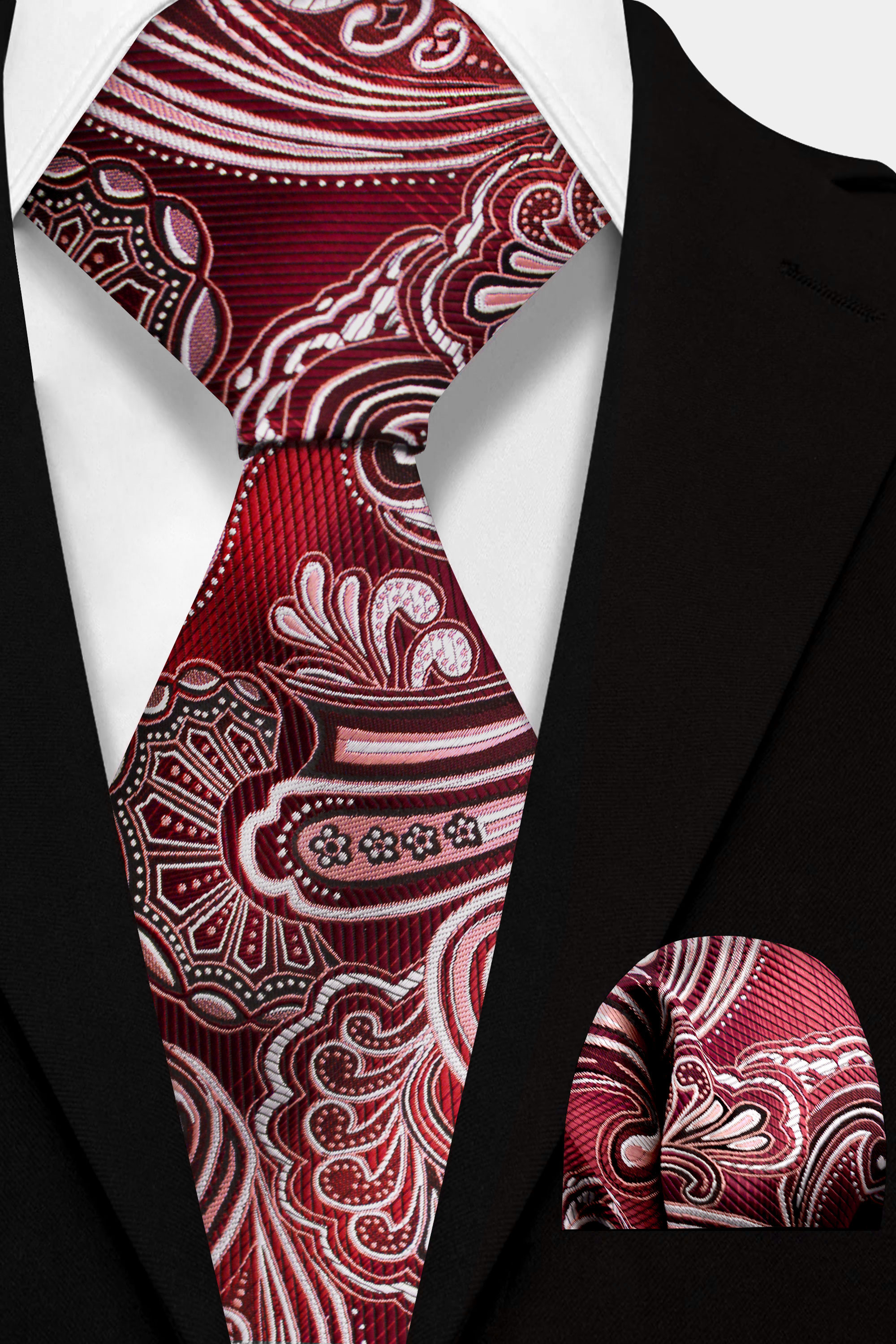 Maroon Skinny Silk Tie and Pocket Square Set