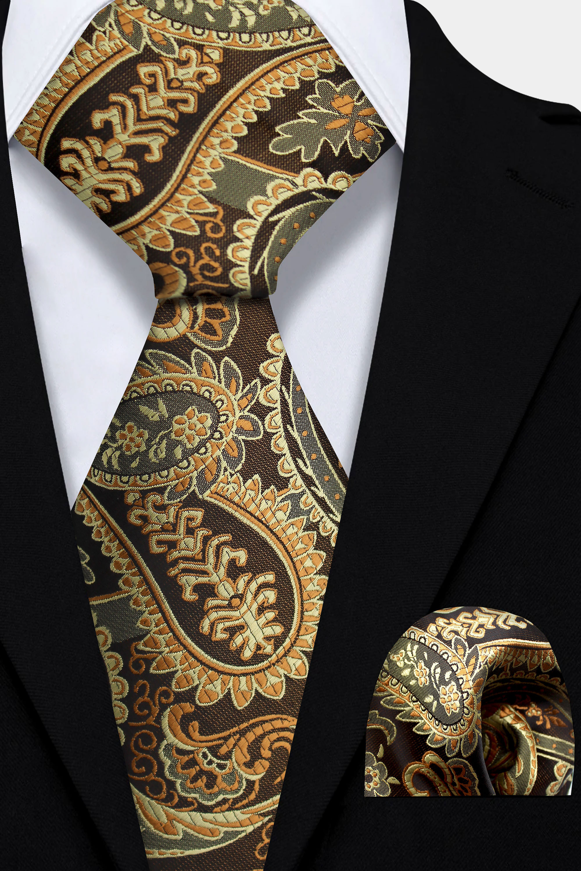 Mens-Gold-Paisley-Tie-and-Pocket-Square-Set-Wedding-Groom-Necktie-from-Gentlemansguru.com