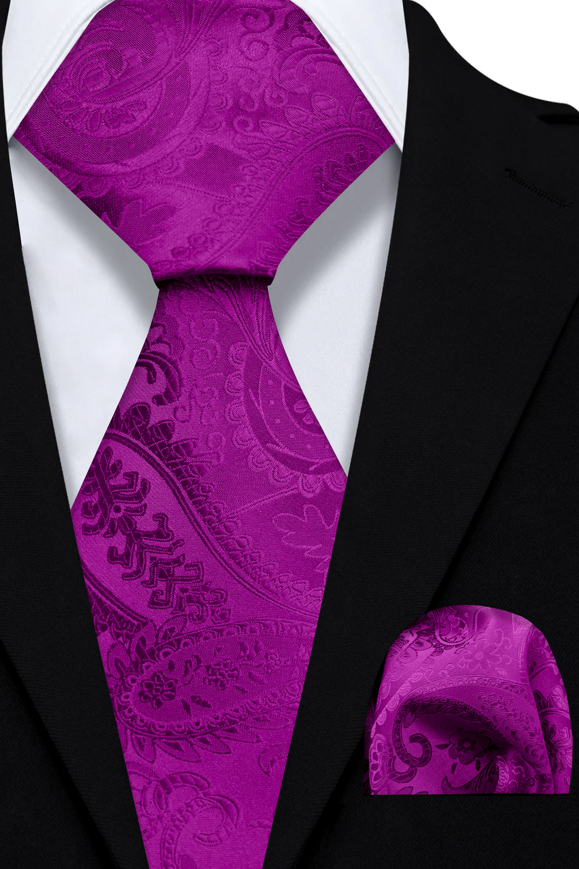 Mens-Magenta-Tie-and-Pocket-Square-Set-Wedding-Groom-Necktie-from-Gentlemansguru.com