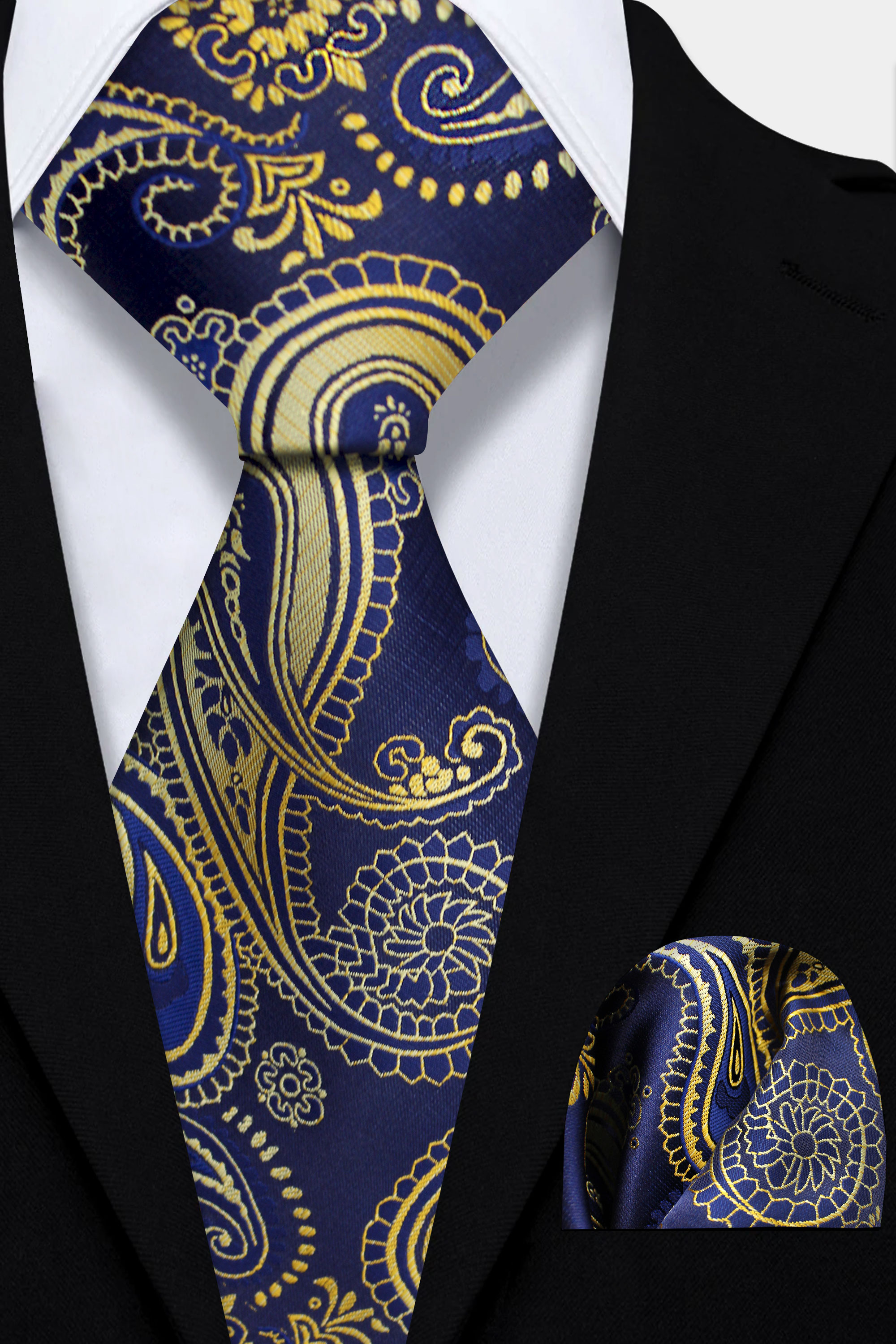 thumbnail image 2 of Vesuvio Napoli Men's Navy Blue Paisley Polyester Pocket Square Hankie - Wedding Formal 2 of 5
