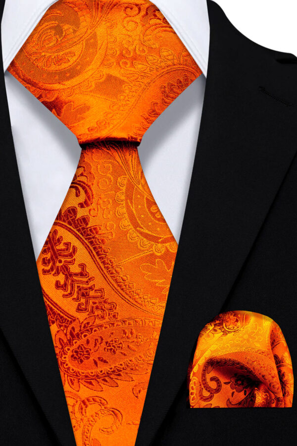 Orange Paisley Tie & Pocket Square Set - 2 Piece