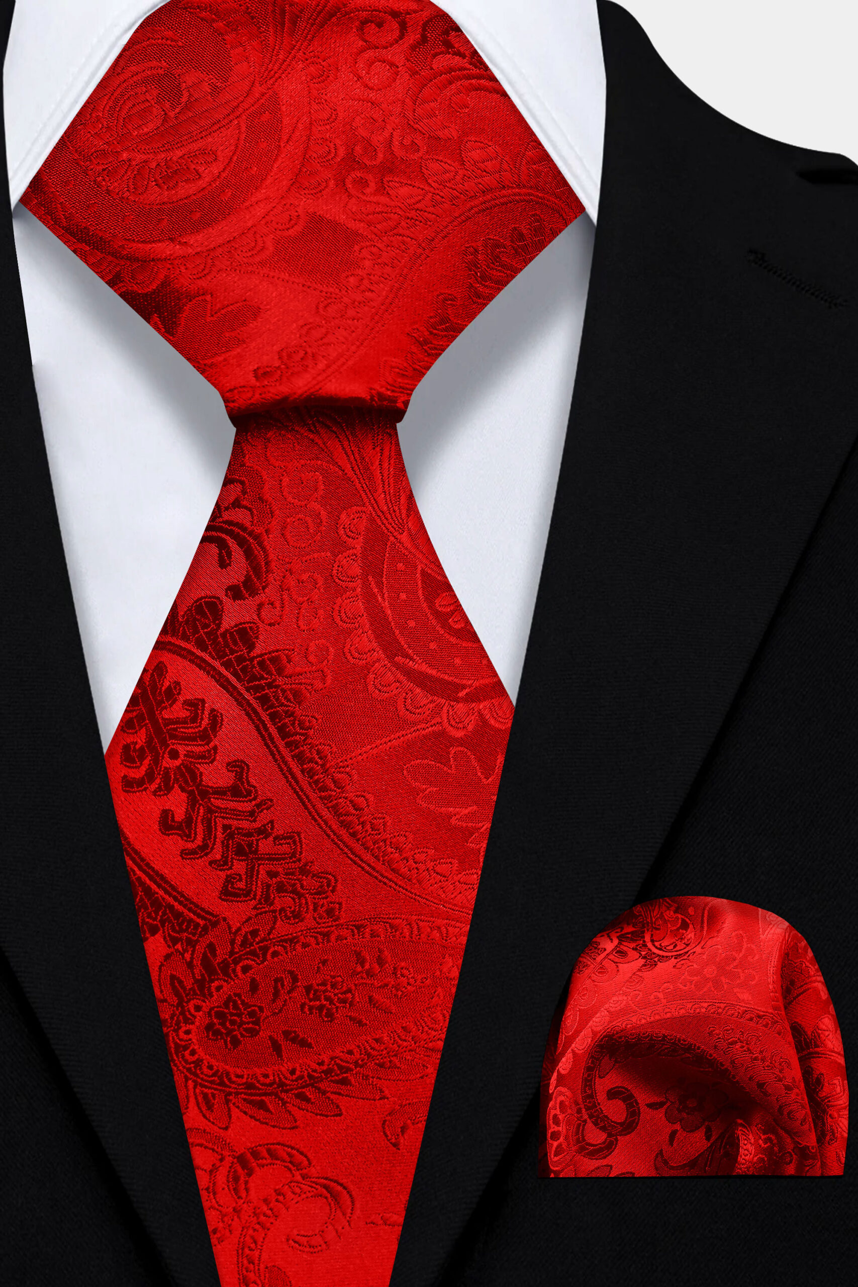 Brand PJC Paisley Red Cummerbund, Bow Tie & Pocket Square Set – Microfiber, Adjustable Waist 26-46 Inches