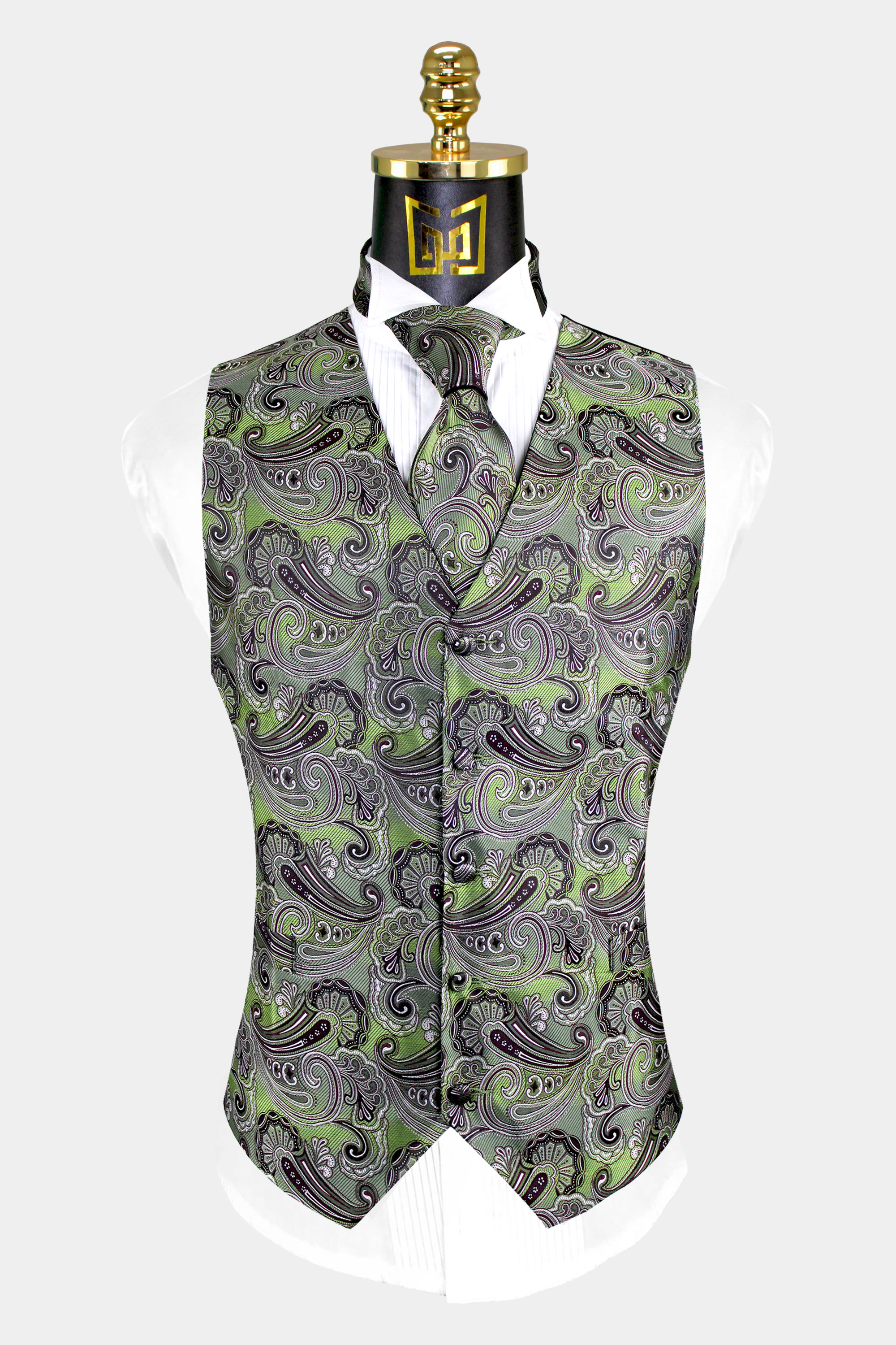 Olive-Green-Vest-and-Tie-Set-Groom-Wedding-Tuxedo-Suit-Vest-Waistcoat-Paisley-from-Gentlemansguru.com