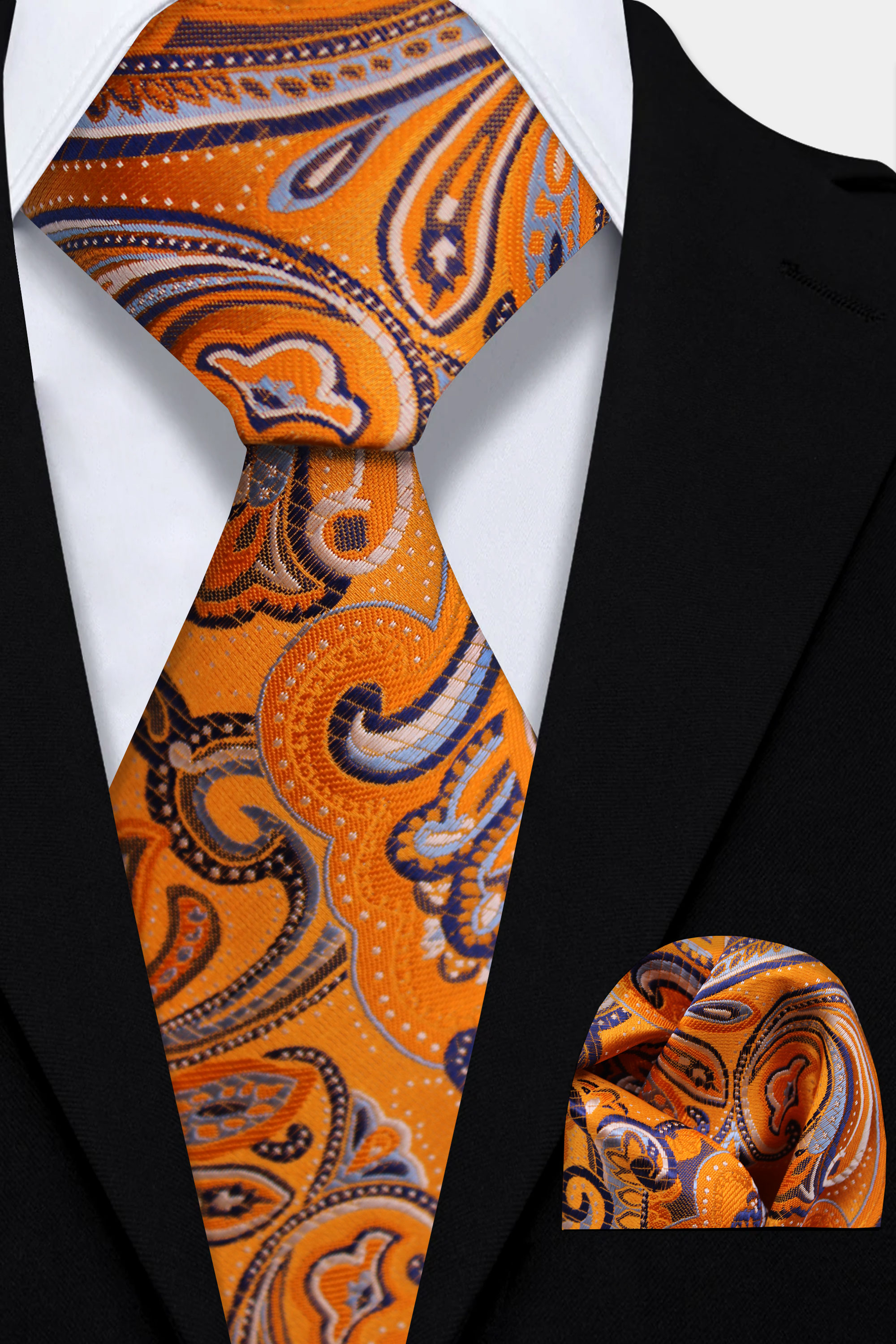 Orange-and-Navy-Blue-Tie-and-Pocket-Square-Set-Wedding-Groom-Necktie-from-Gentlemansguru.com