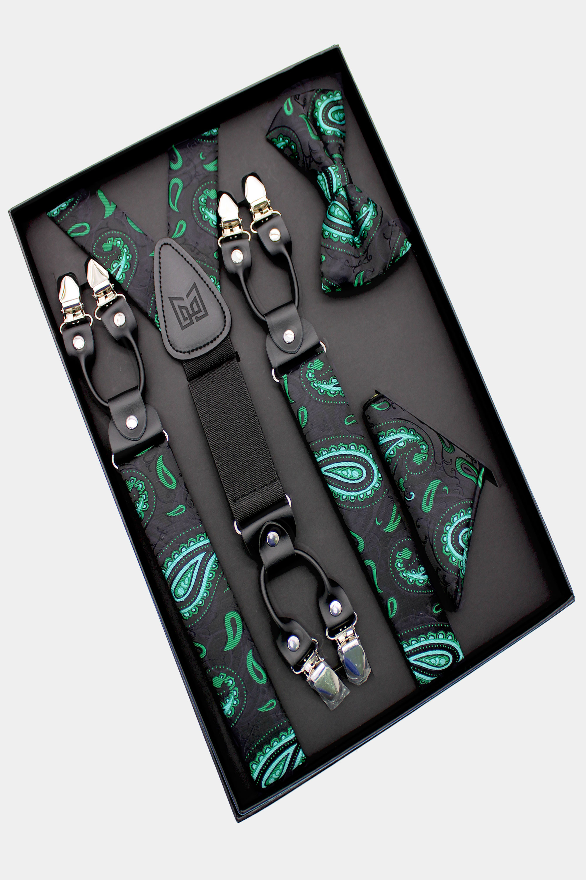 Black-and-Green-Bow-Tie-and-Suspenders-Det-Wedding-For-Men-Groomsmen-from-Gentlemansguru.com