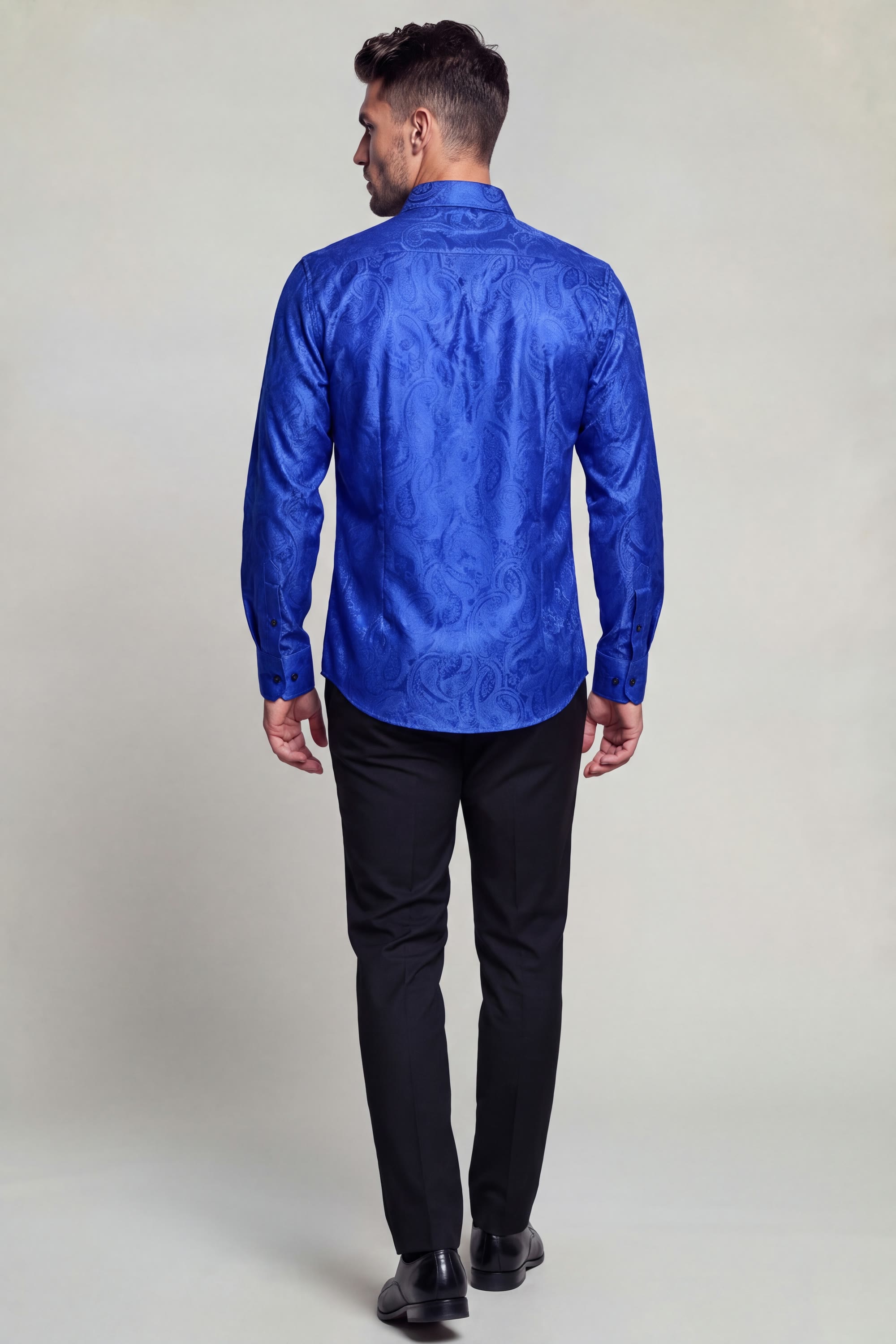 Luxury royal blue paisley wedding shirt for men and formal occasions